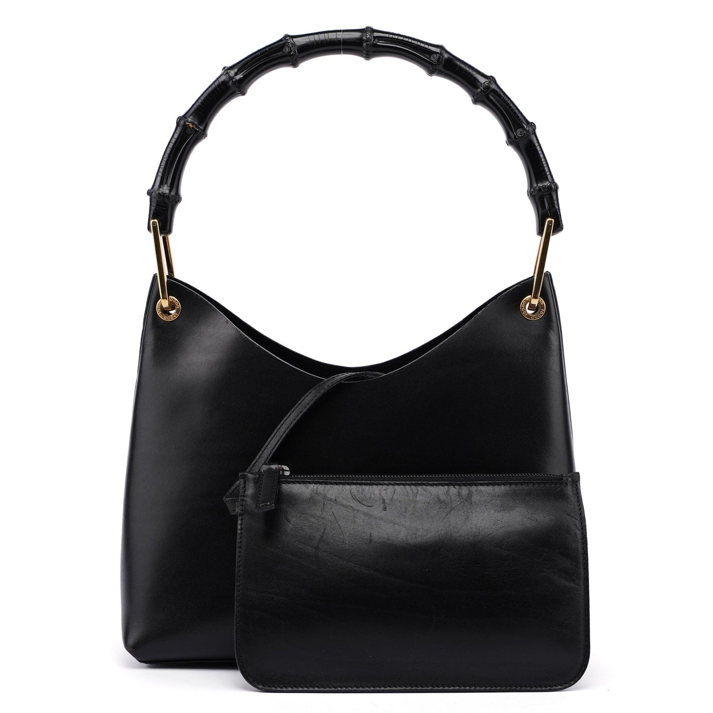 1990's Black Leather Bamboo Bag