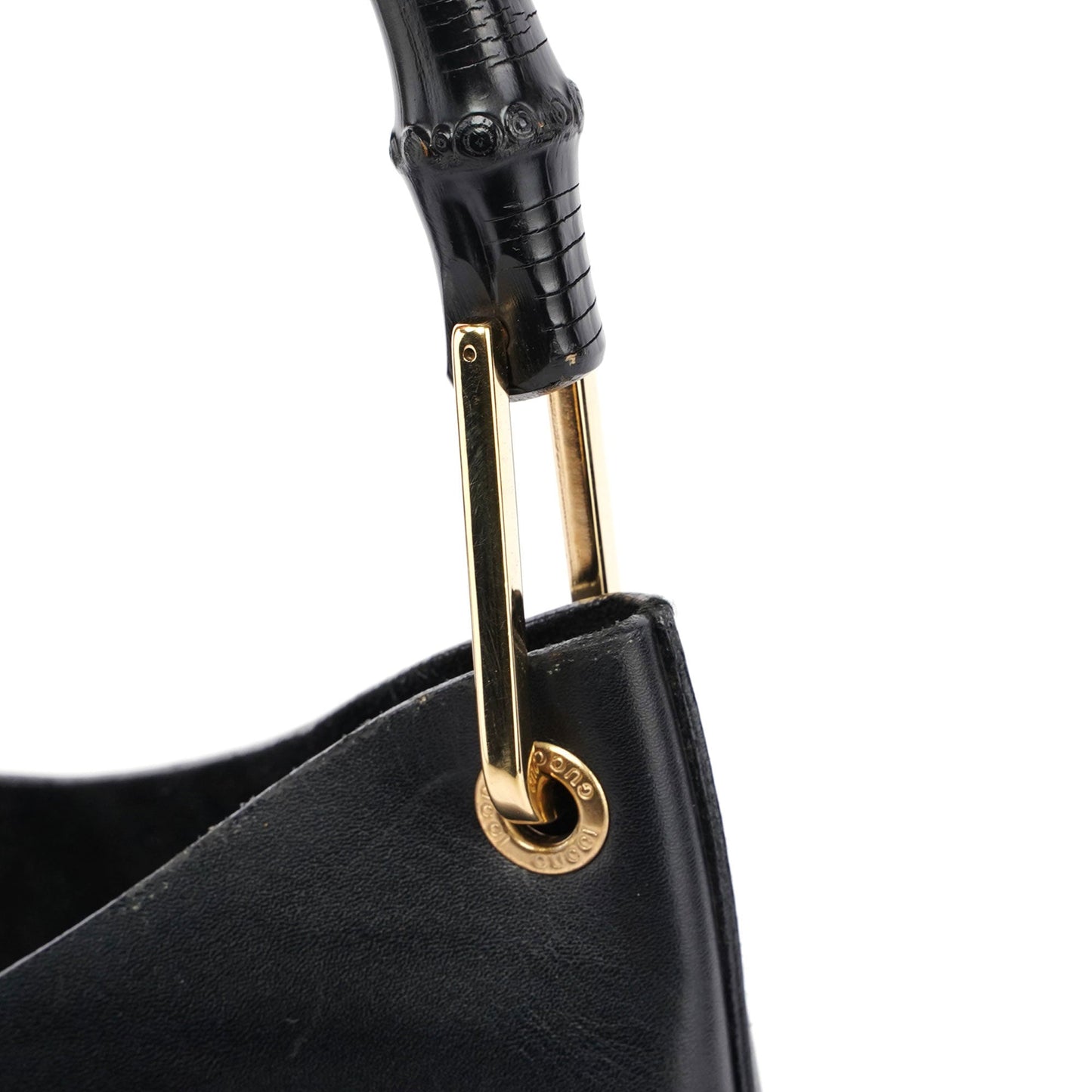 1990's Black Leather Bamboo Bag