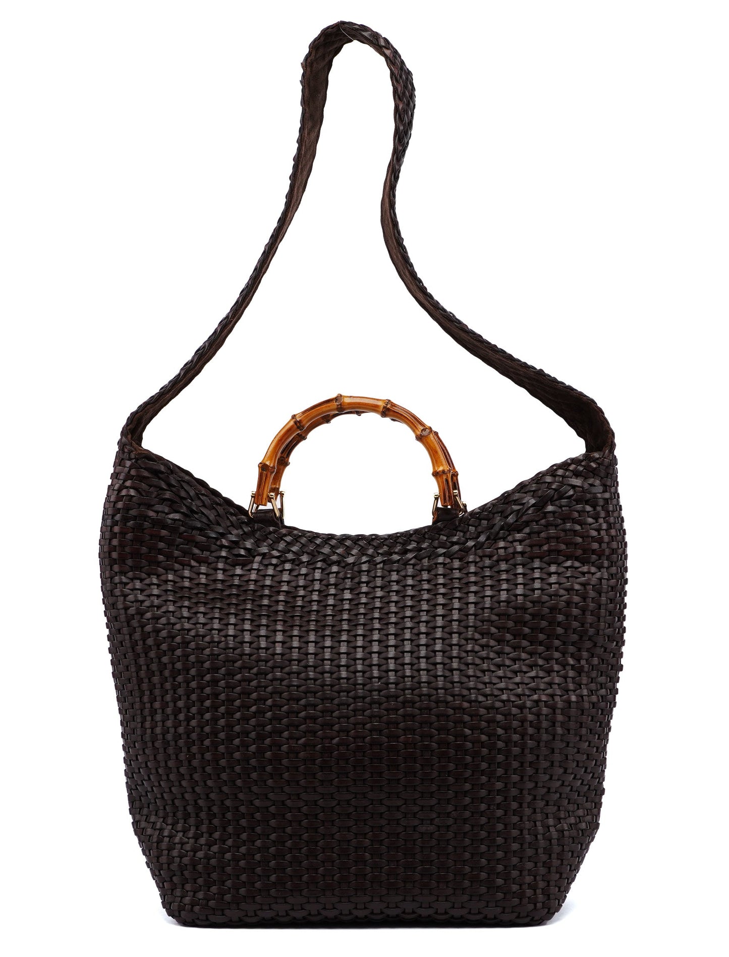 1996 Brown Woven Bamboo 2-Way Bag