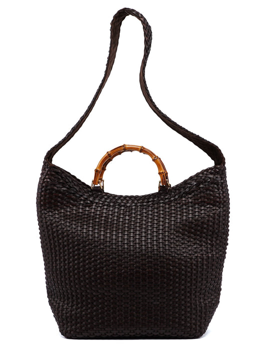 1996 Brown Woven Bamboo 2-Way Bag