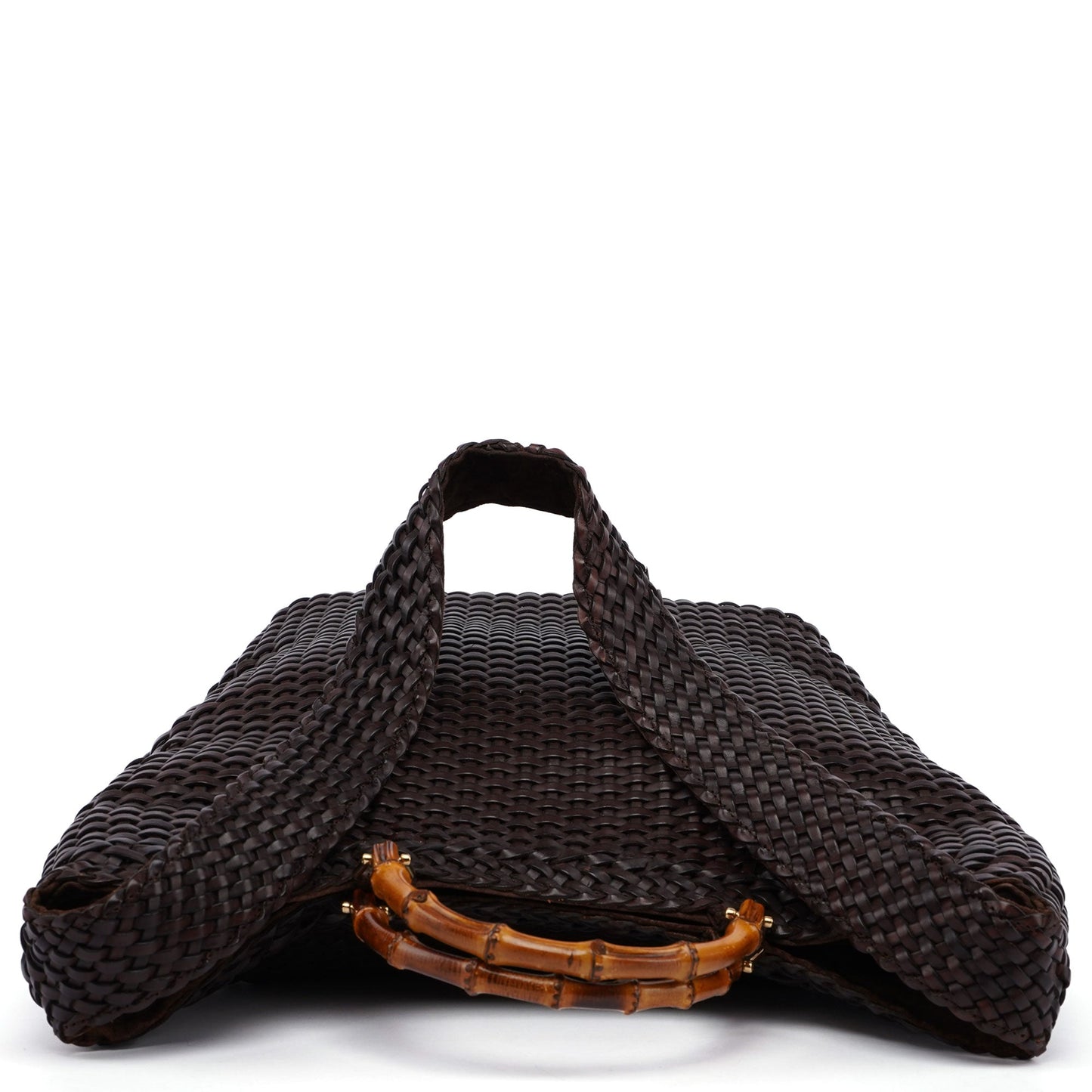 1996 Brown Woven Bamboo 2-Way Bag