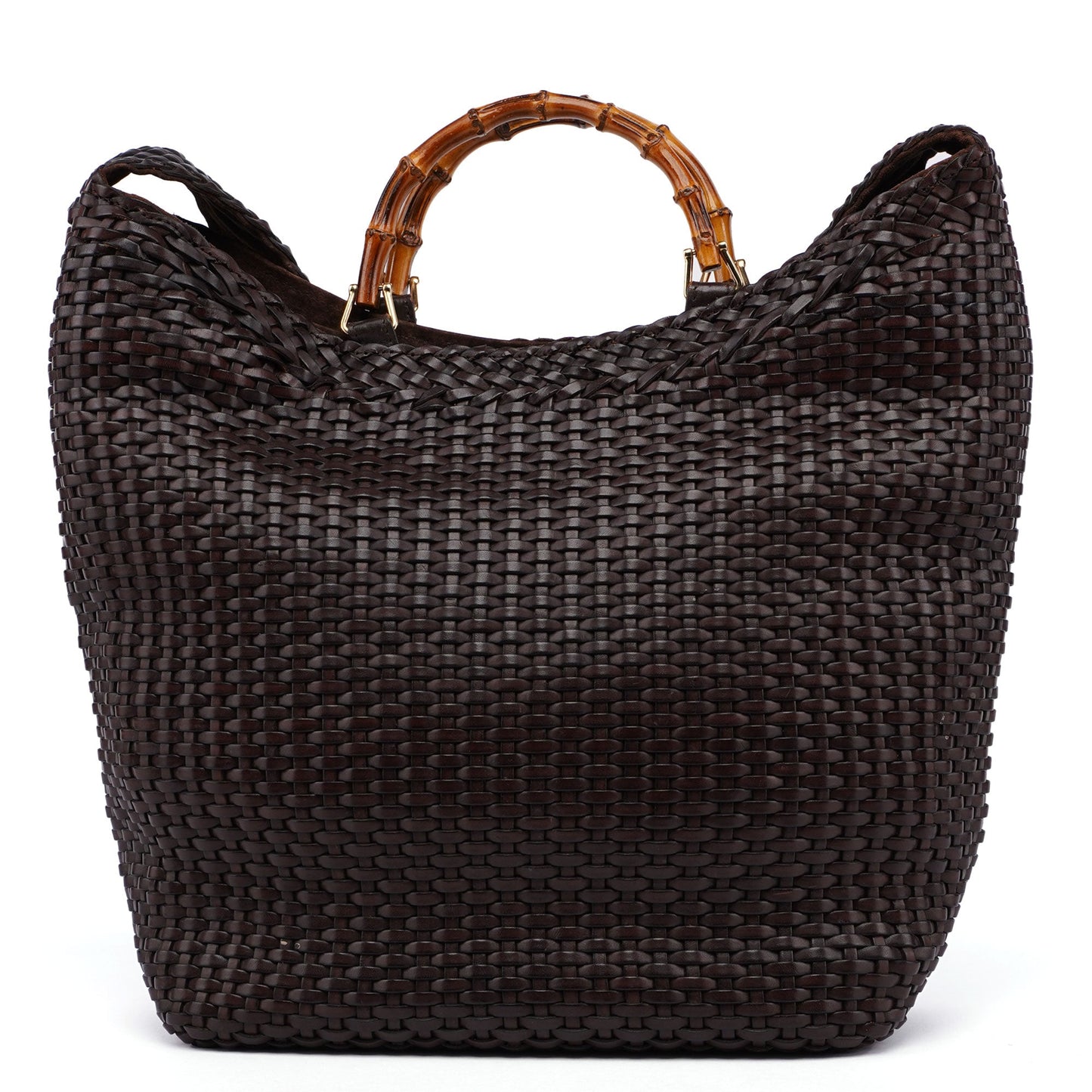 1996 Brown Woven Bamboo 2-Way Bag