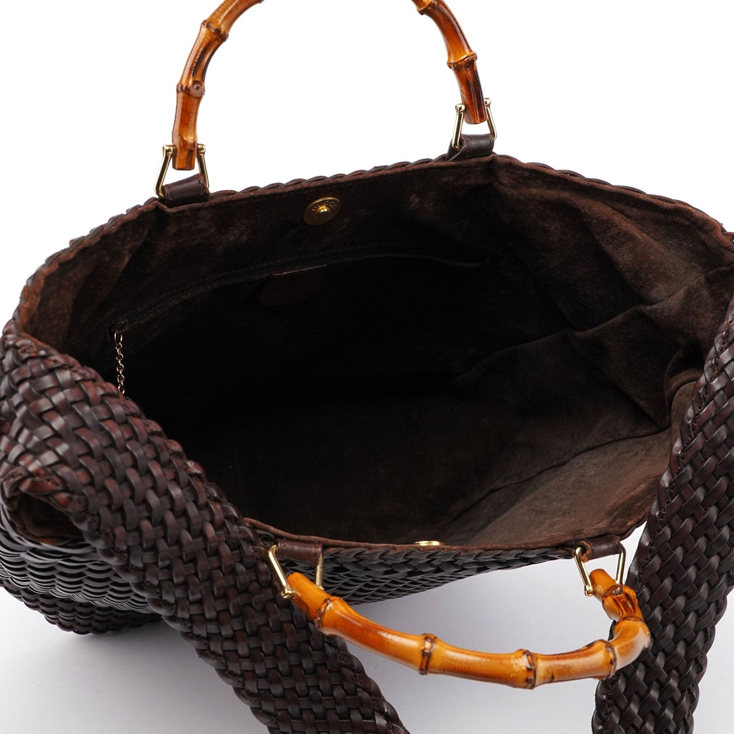 1996 Brown Woven Bamboo 2-Way Bag