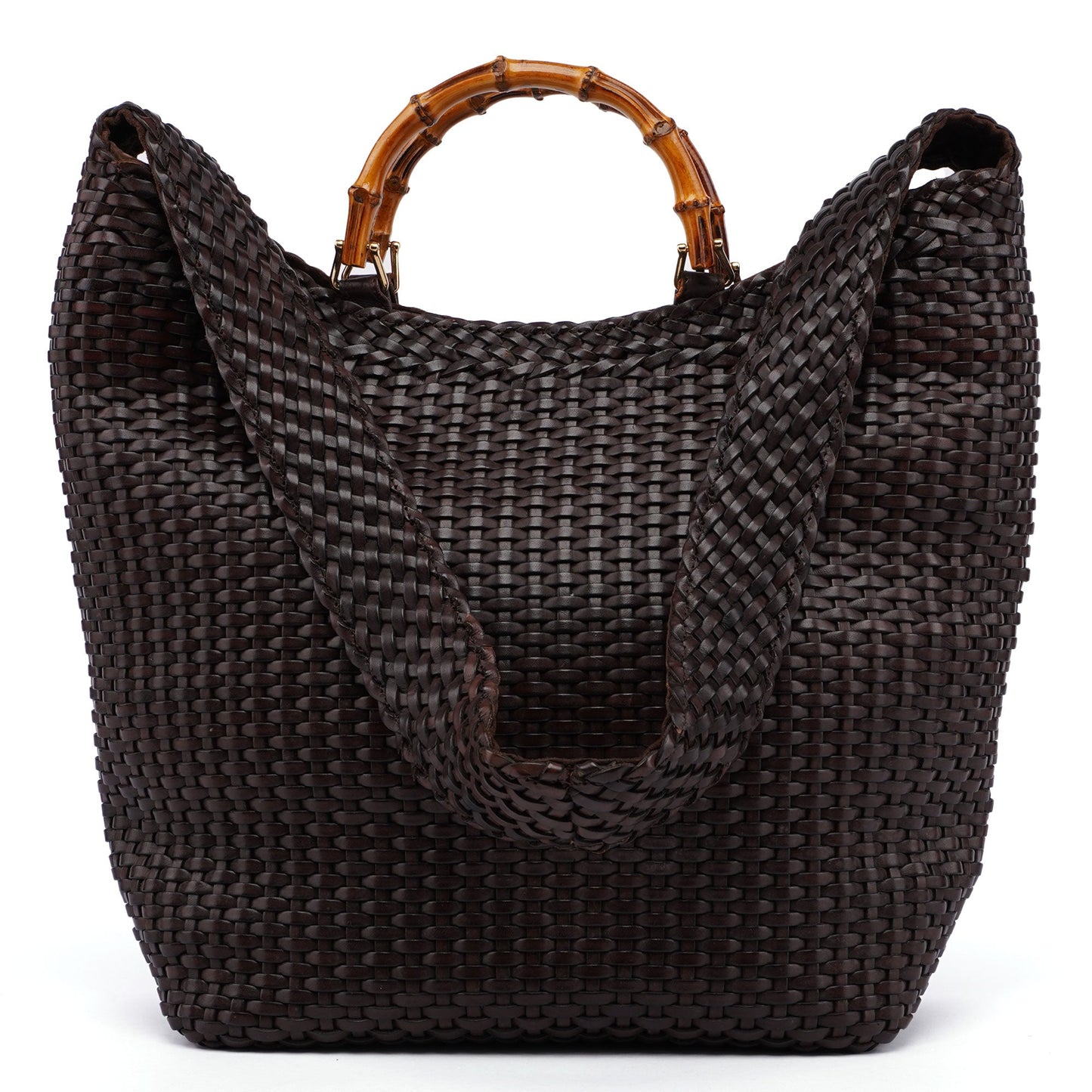 1996 Brown Woven Bamboo 2-Way Bag