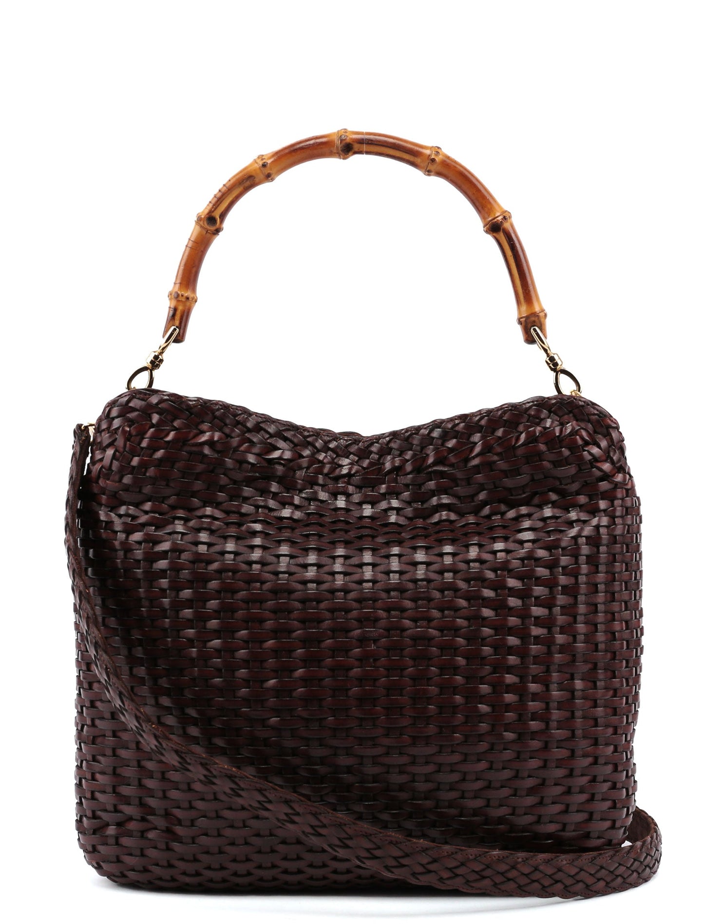 1996 Brown Woven Bamboo 2-Way Bag