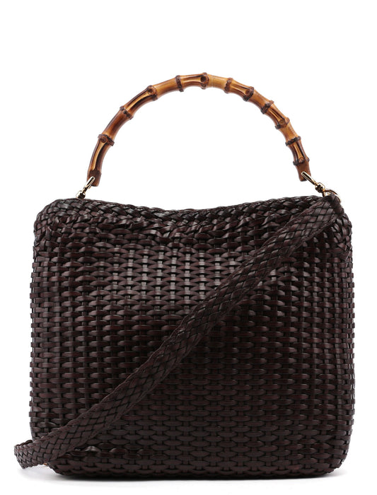 1996 Brown Woven Bamboo 2-Way Bag
