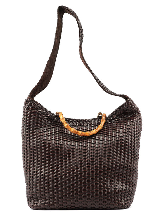 1996 Brown Woven Bamboo 2-Way Bag