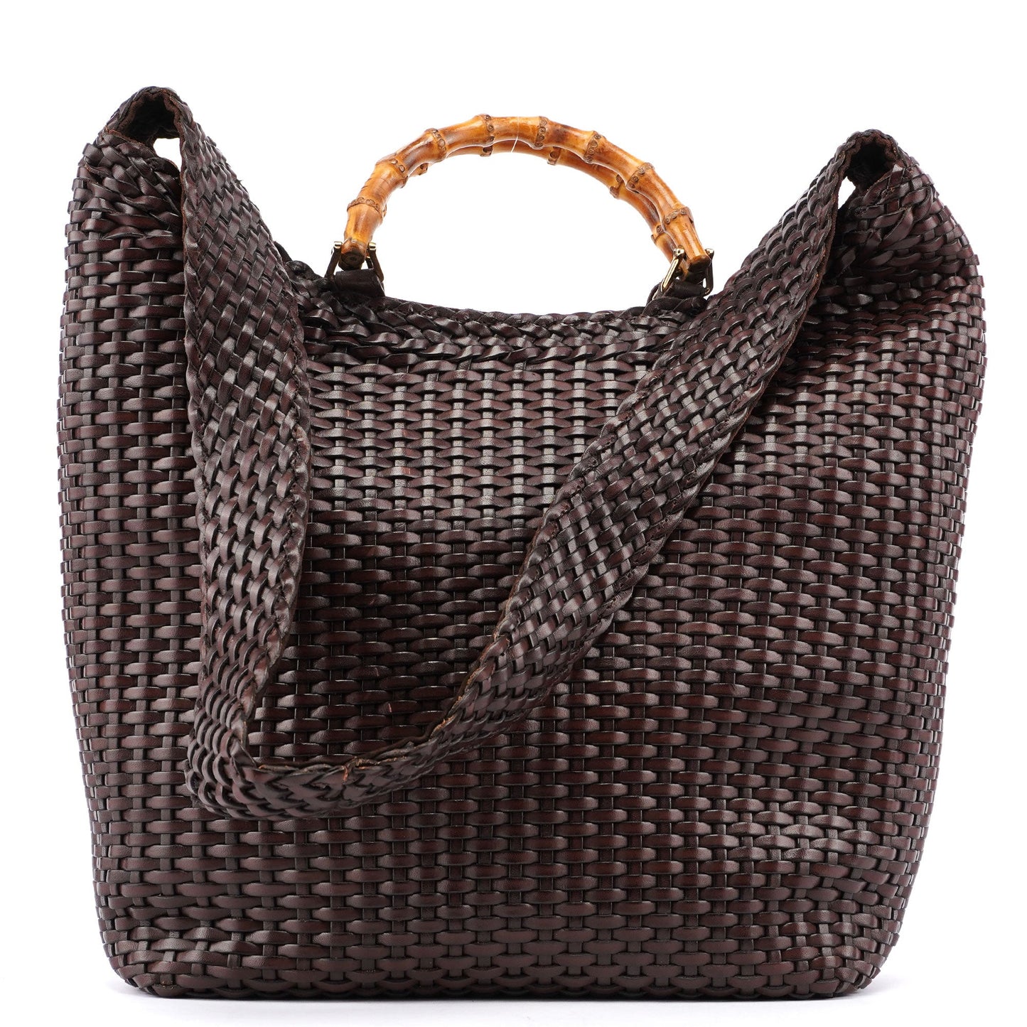 1996 Brown Woven Bamboo 2-Way Bag