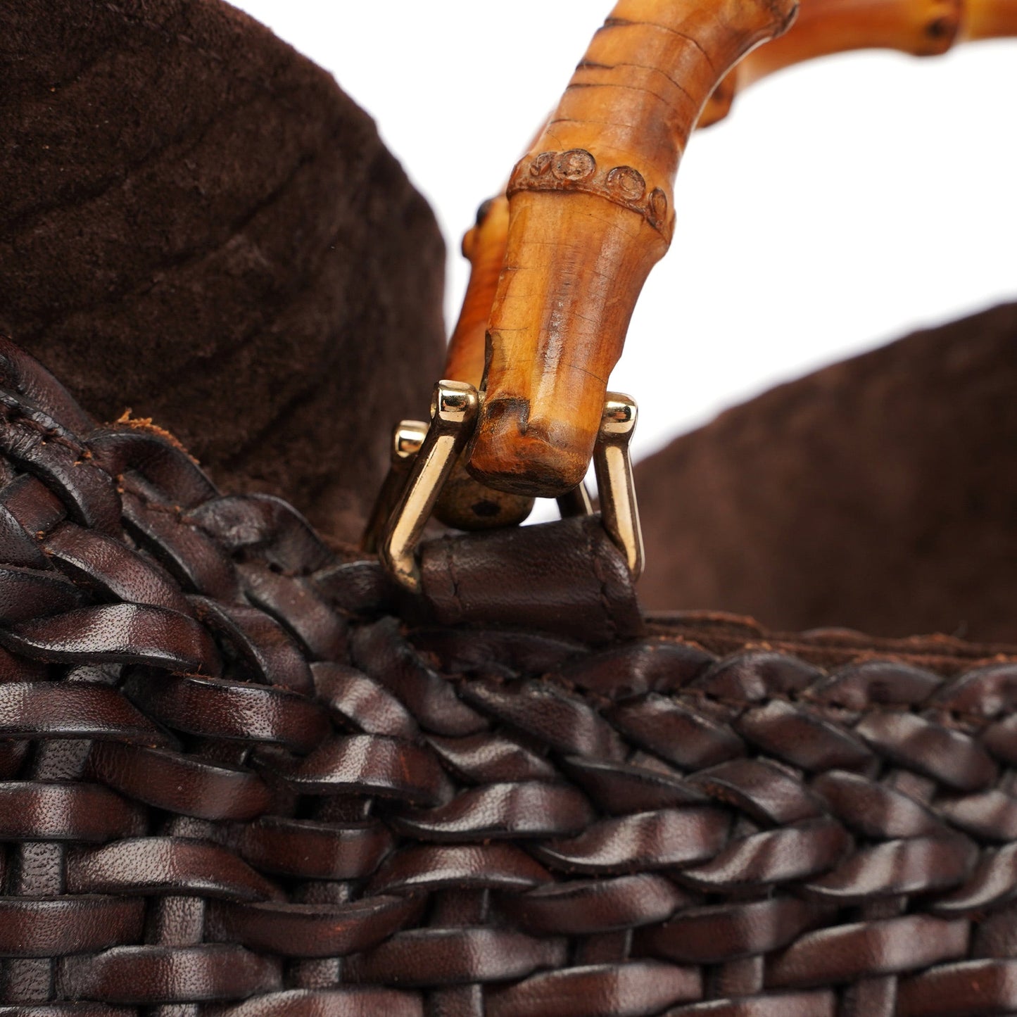 1996 Brown Woven Bamboo 2-Way Bag