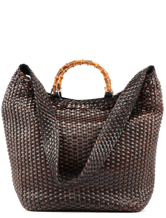 1996 Brown Woven Bamboo 2-Way Bag