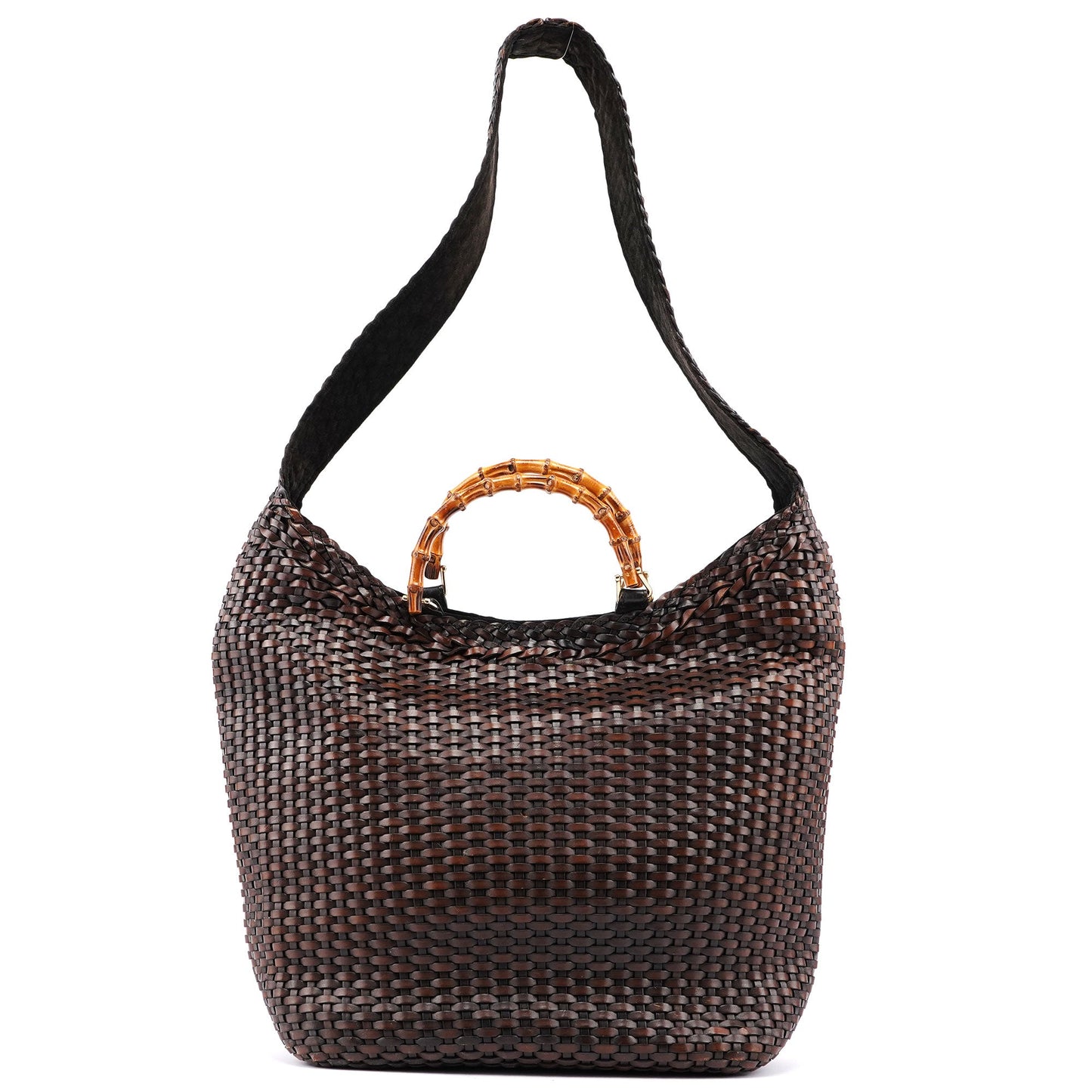 1996 Brown Woven Bamboo 2-Way Bag
