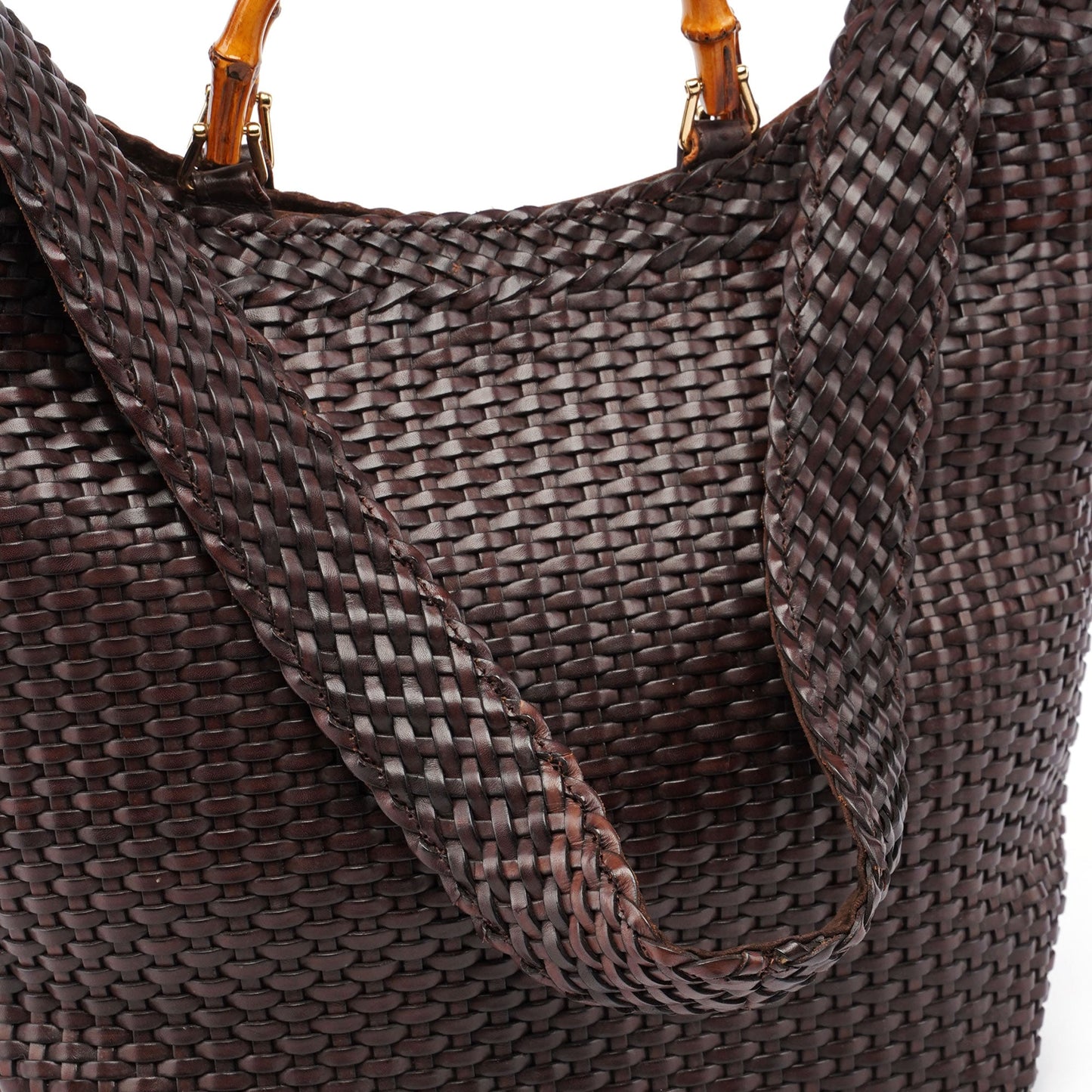 1996 Brown Woven Bamboo 2-Way Bag