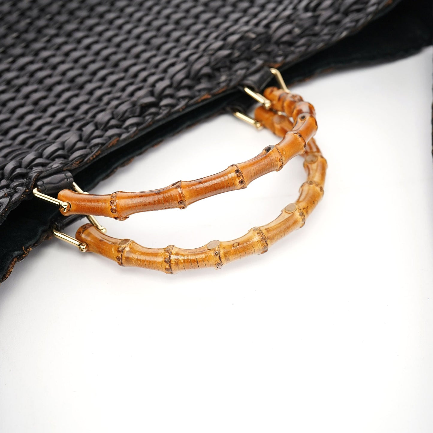 1996 Brown Woven Bamboo 2-Way Shoulder Bag