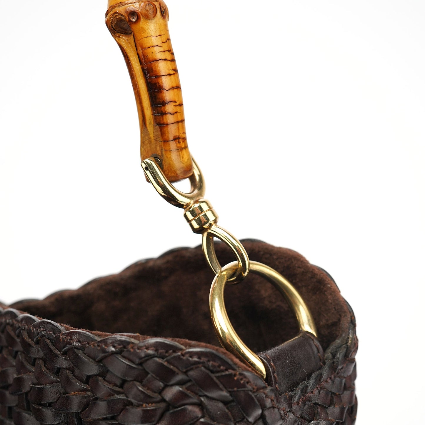 1996 Brown Woven Bamboo 2-Way Shoulder Bag