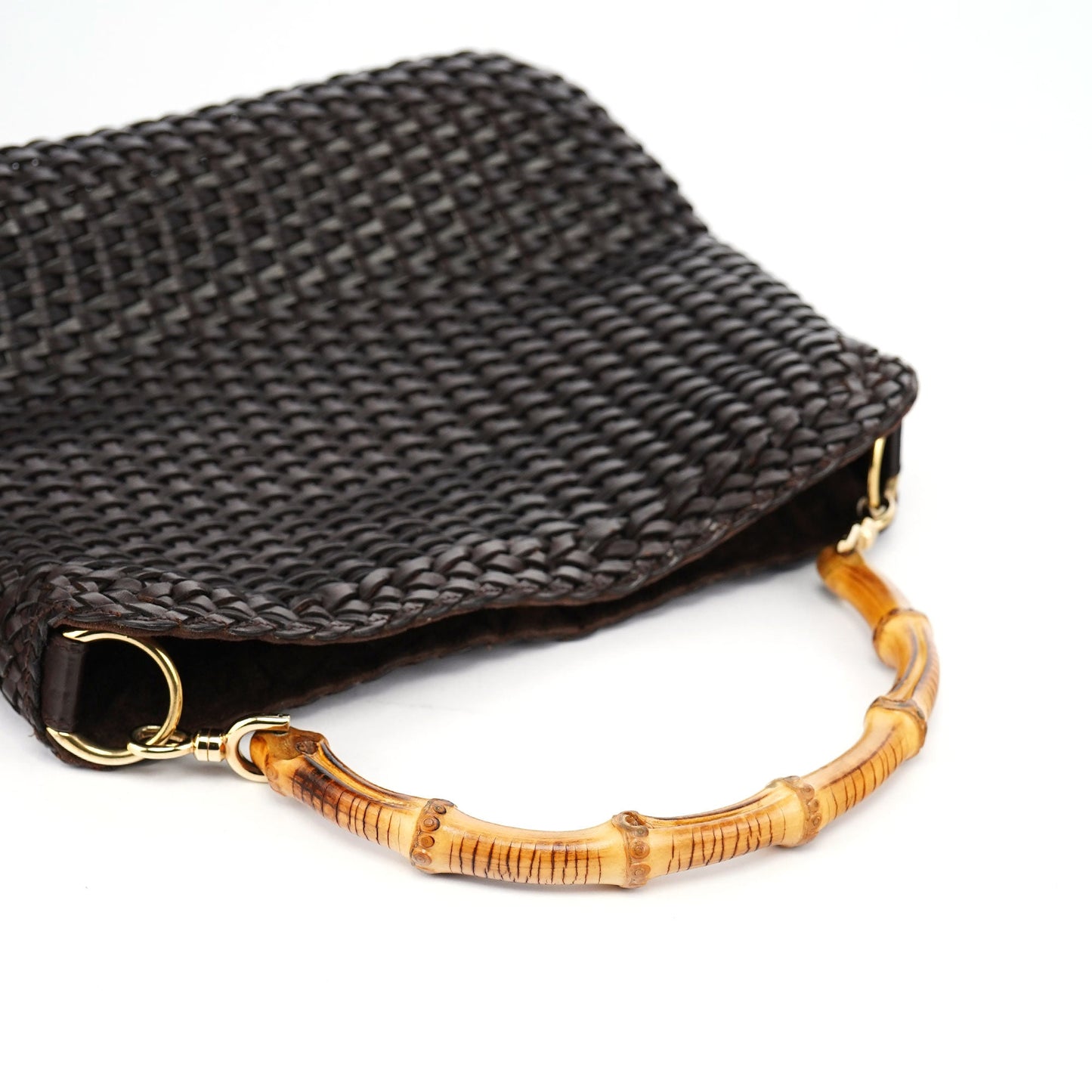 1996 Brown Woven Bamboo 2-Way Shoulder Bag