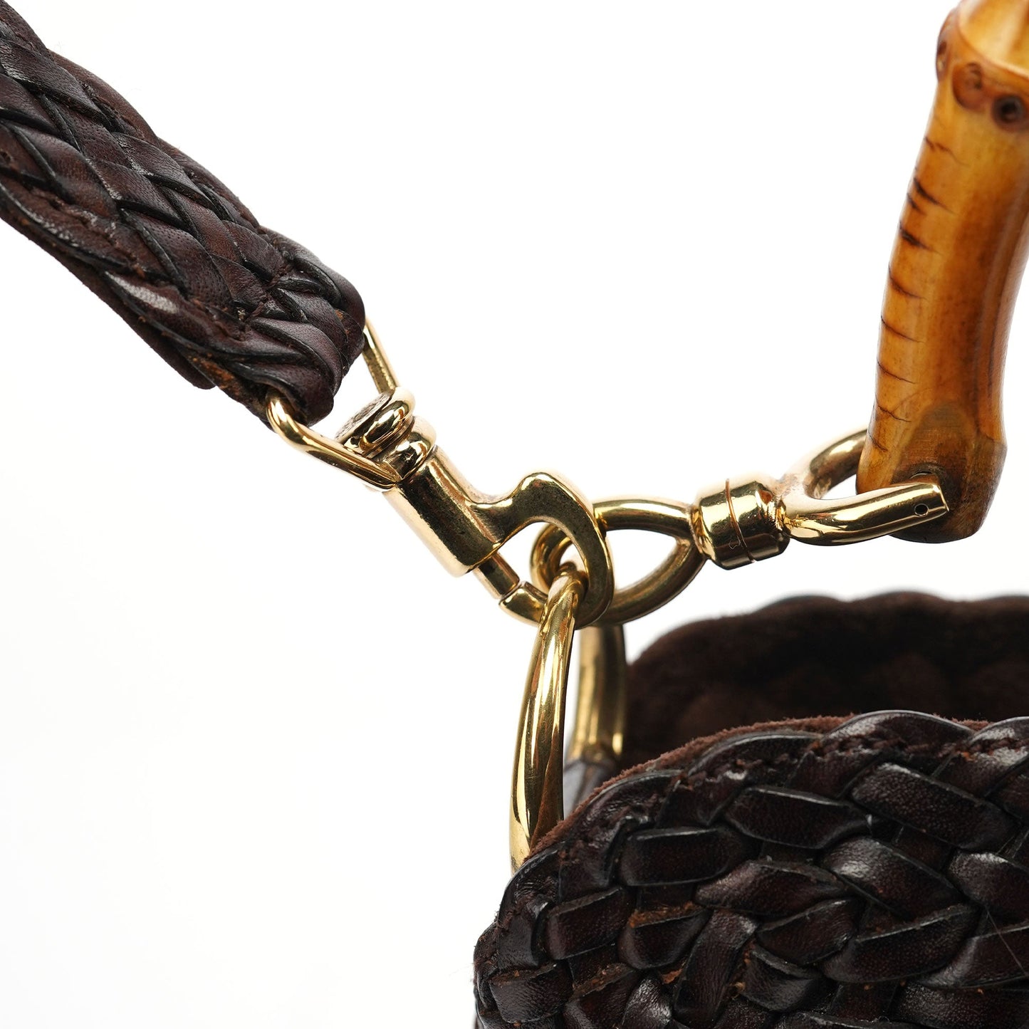 1996 Brown Woven Bamboo 2-Way Shoulder Bag