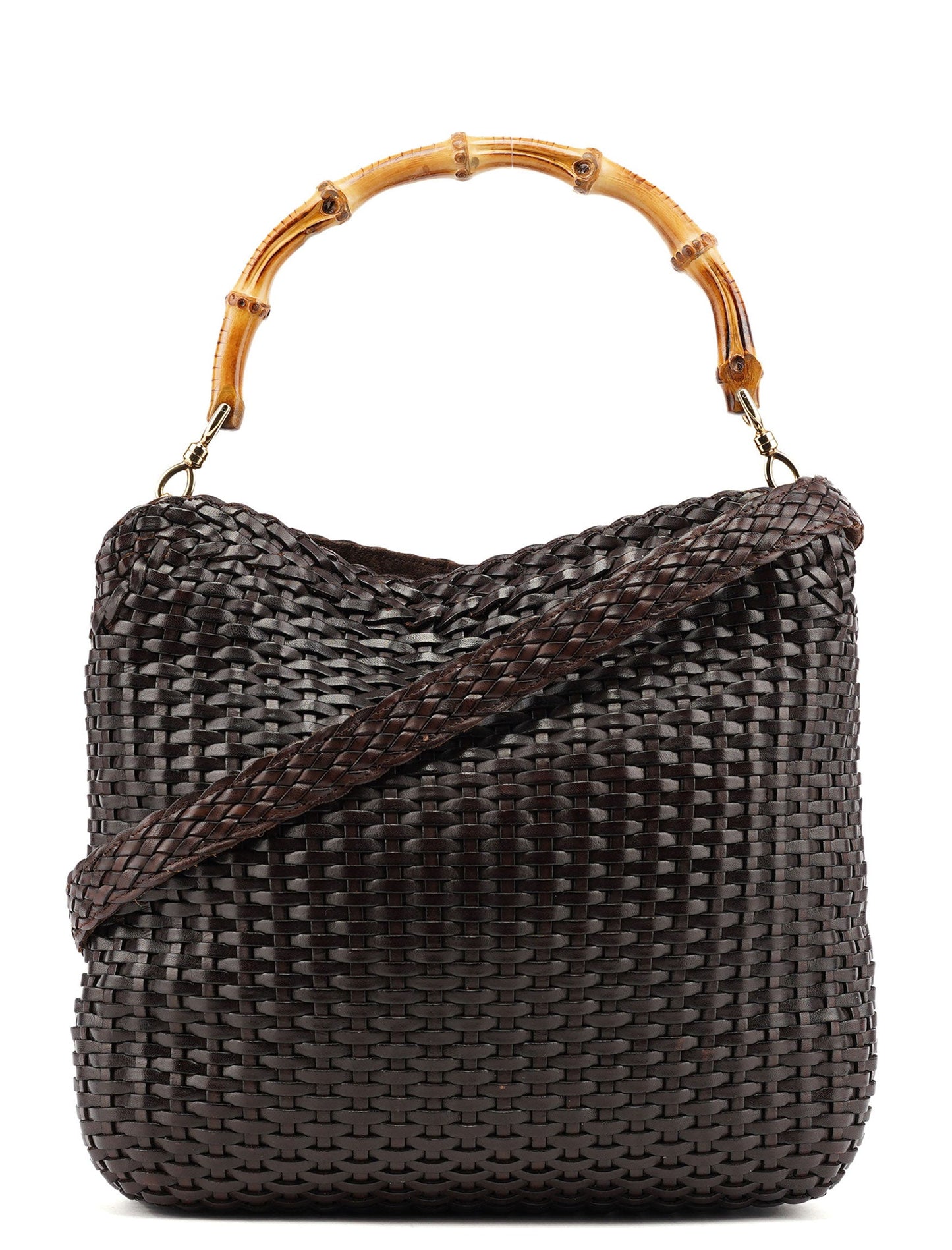 1996 Brown Woven Bamboo 2-Way Shoulder Bag