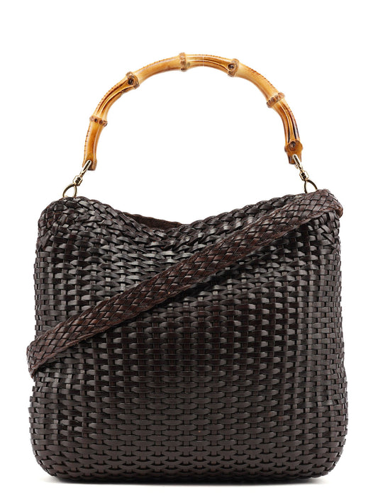 1996 Brown Woven Bamboo 2-Way Shoulder Bag