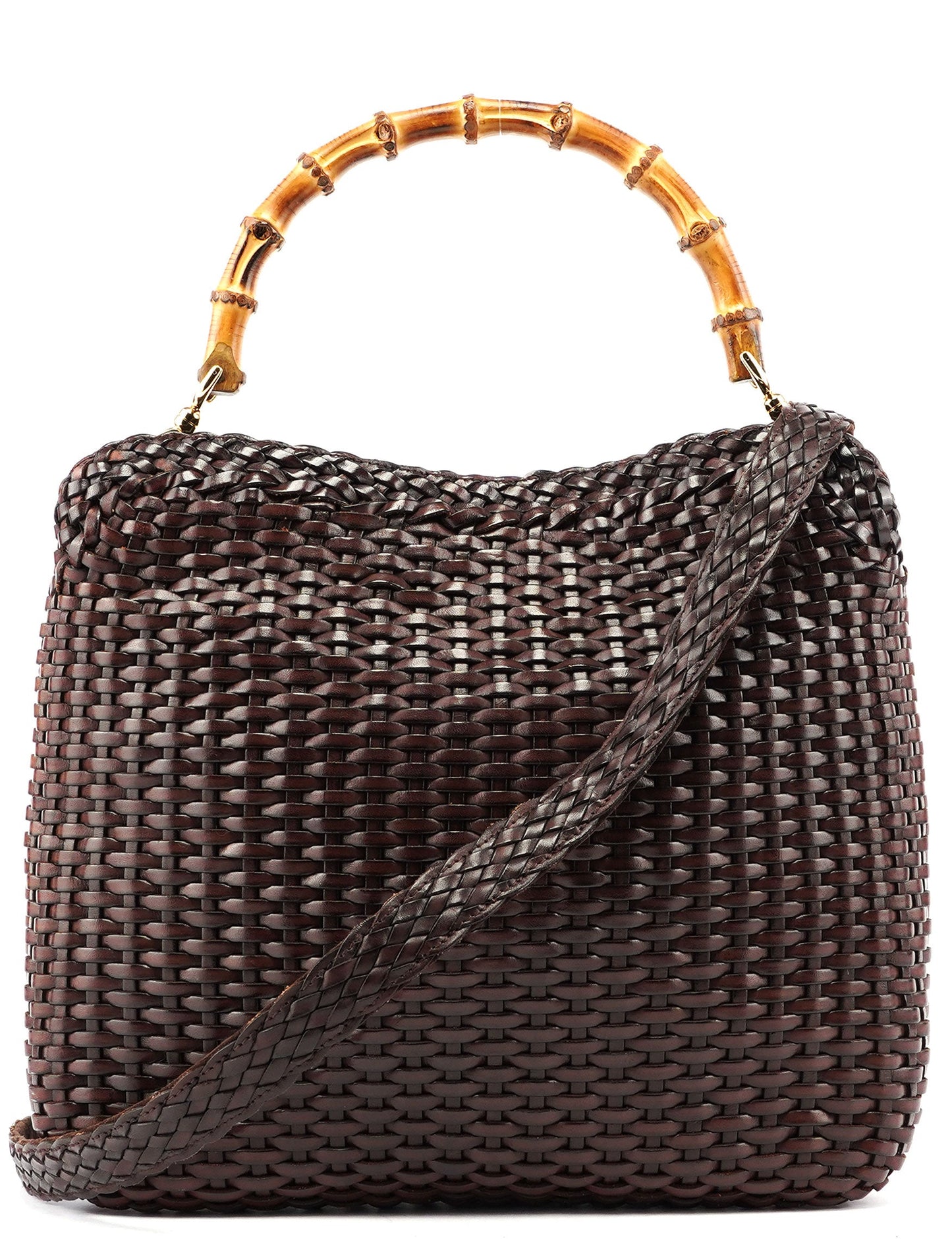 1996 Brown Woven Bamboo 2-Way Shoulder Bag