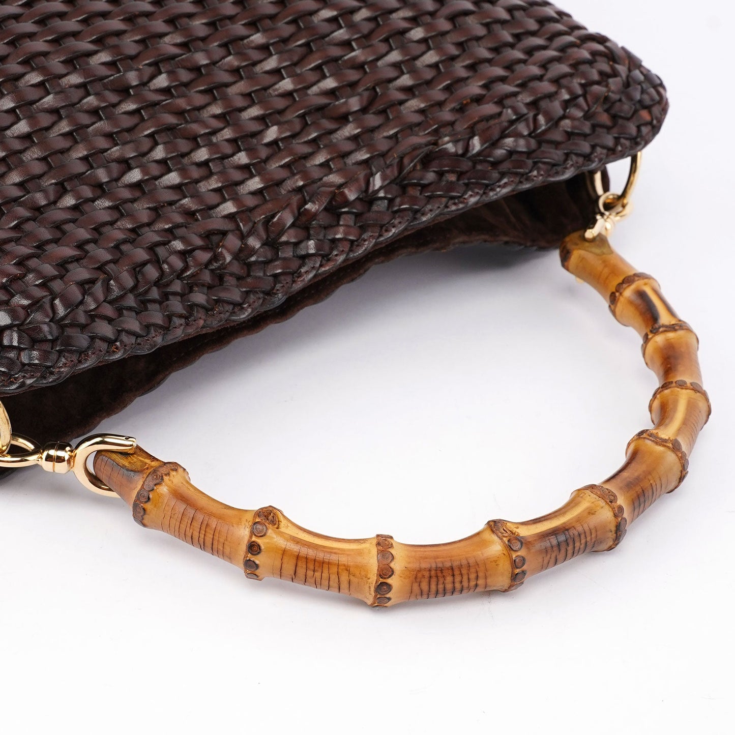 1996 Brown Woven Bamboo 2-Way Shoulder Bag