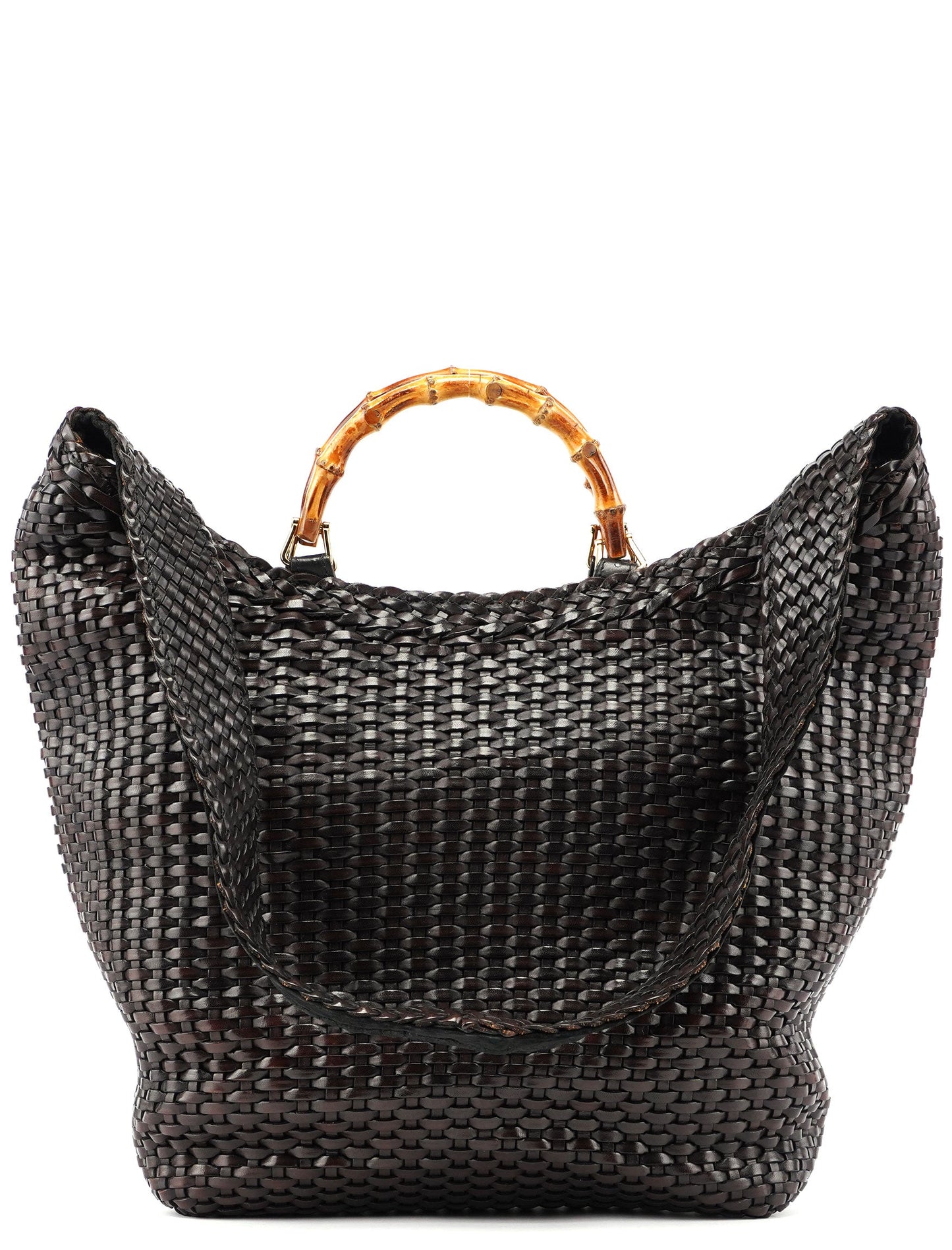 1996 Brown Woven Bamboo 2-Way Shoulder Bag