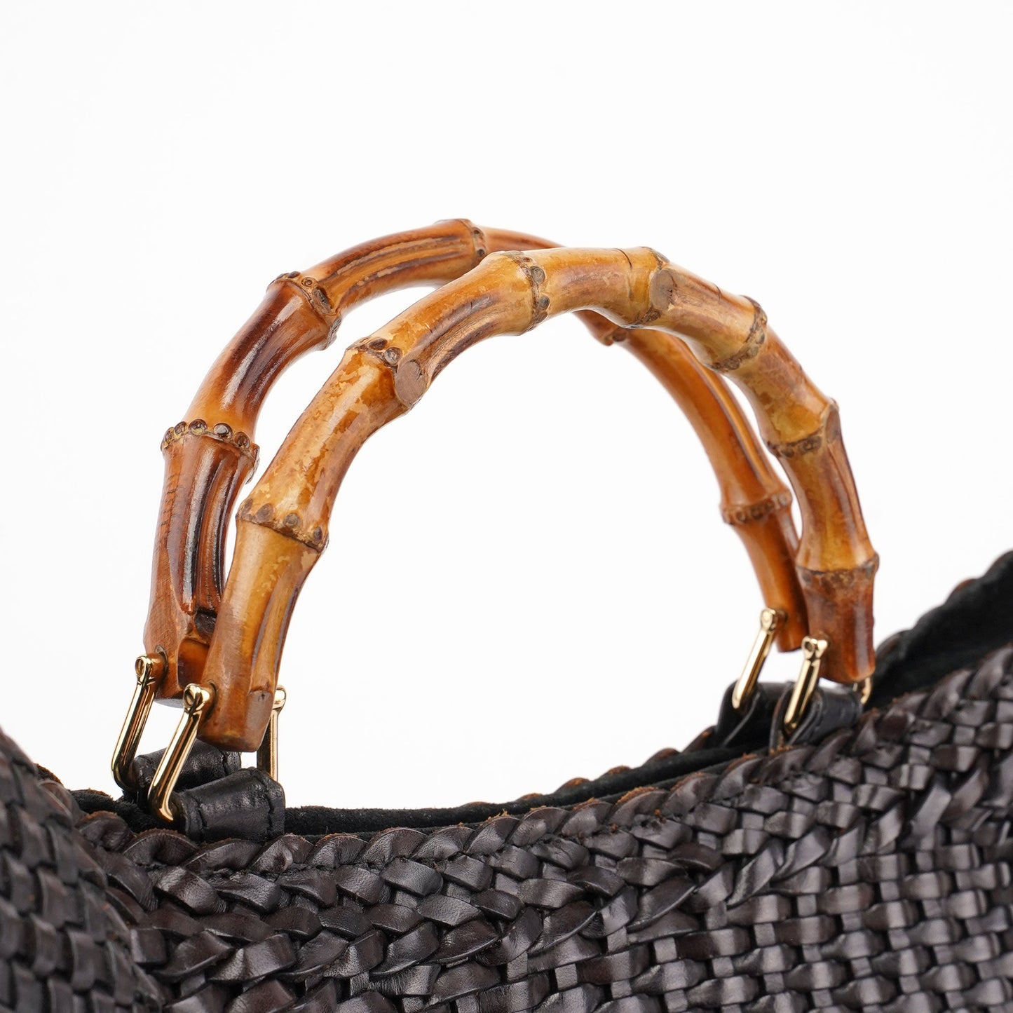 1996 Brown Woven Bamboo 2-Way Shoulder Bag