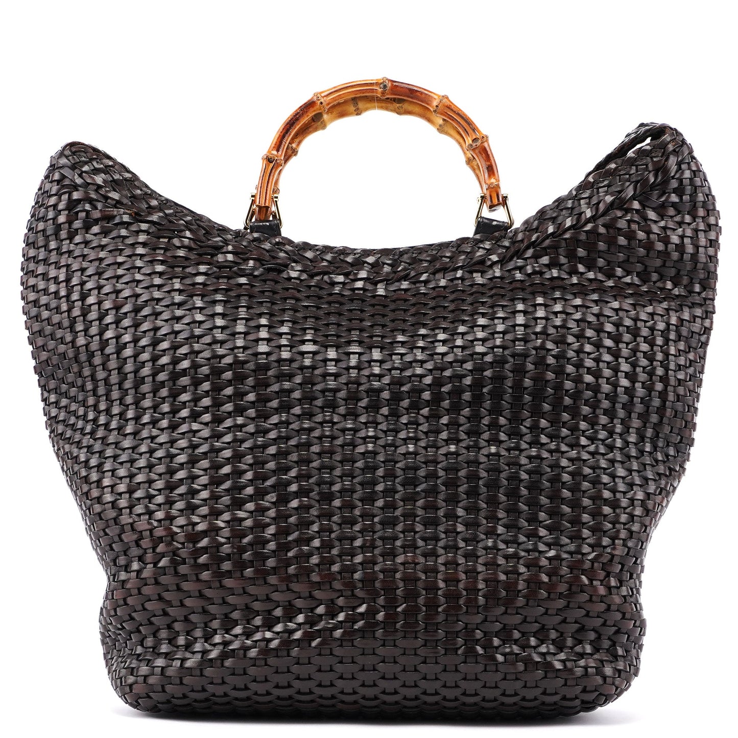 1996 Brown Woven Bamboo 2-Way Shoulder Bag
