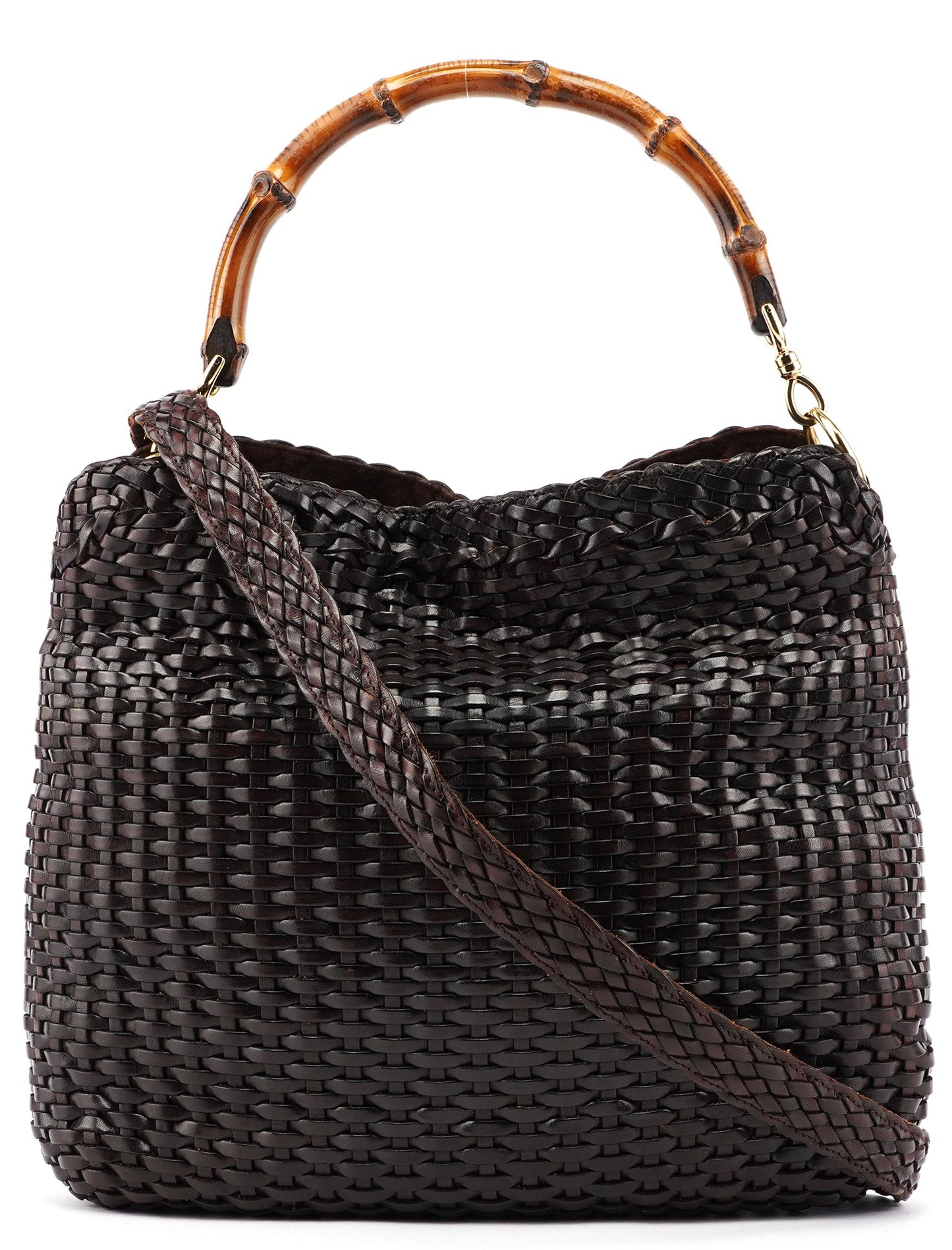 1996 Brown Woven Bamboo 2-Way Shoulder Bag
