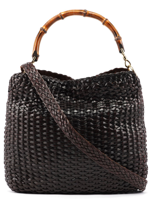 1996 Brown Woven Bamboo 2-Way Shoulder Bag