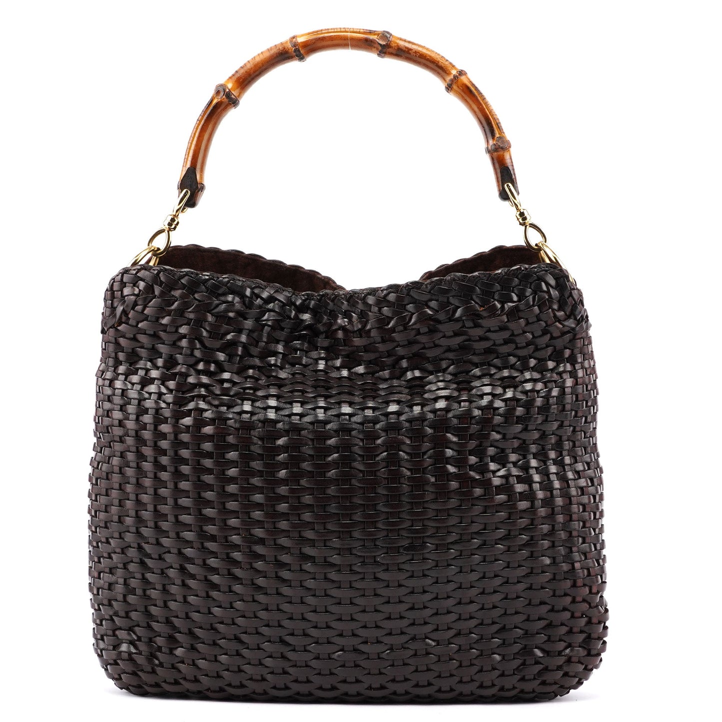 1996 Brown Woven Bamboo 2-Way Shoulder Bag