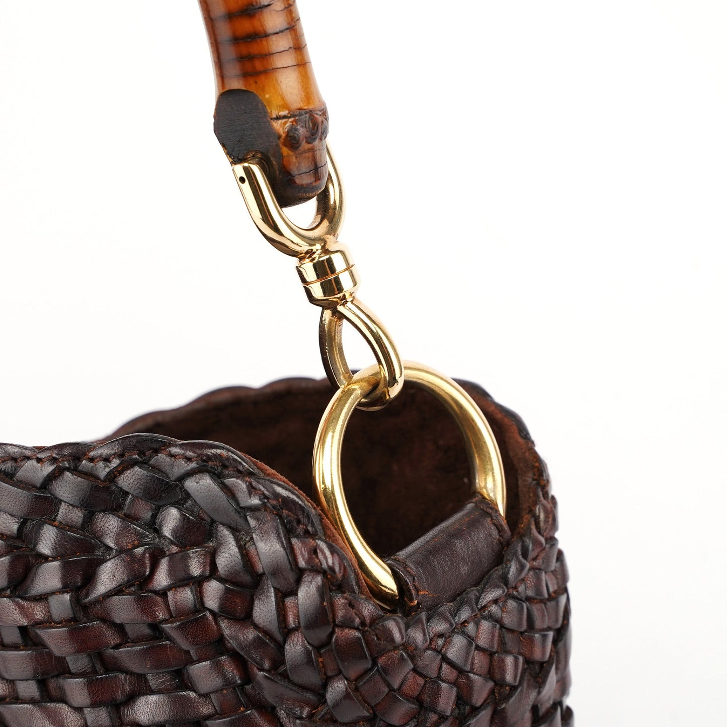 1996 Brown Woven Bamboo 2-Way Shoulder Bag