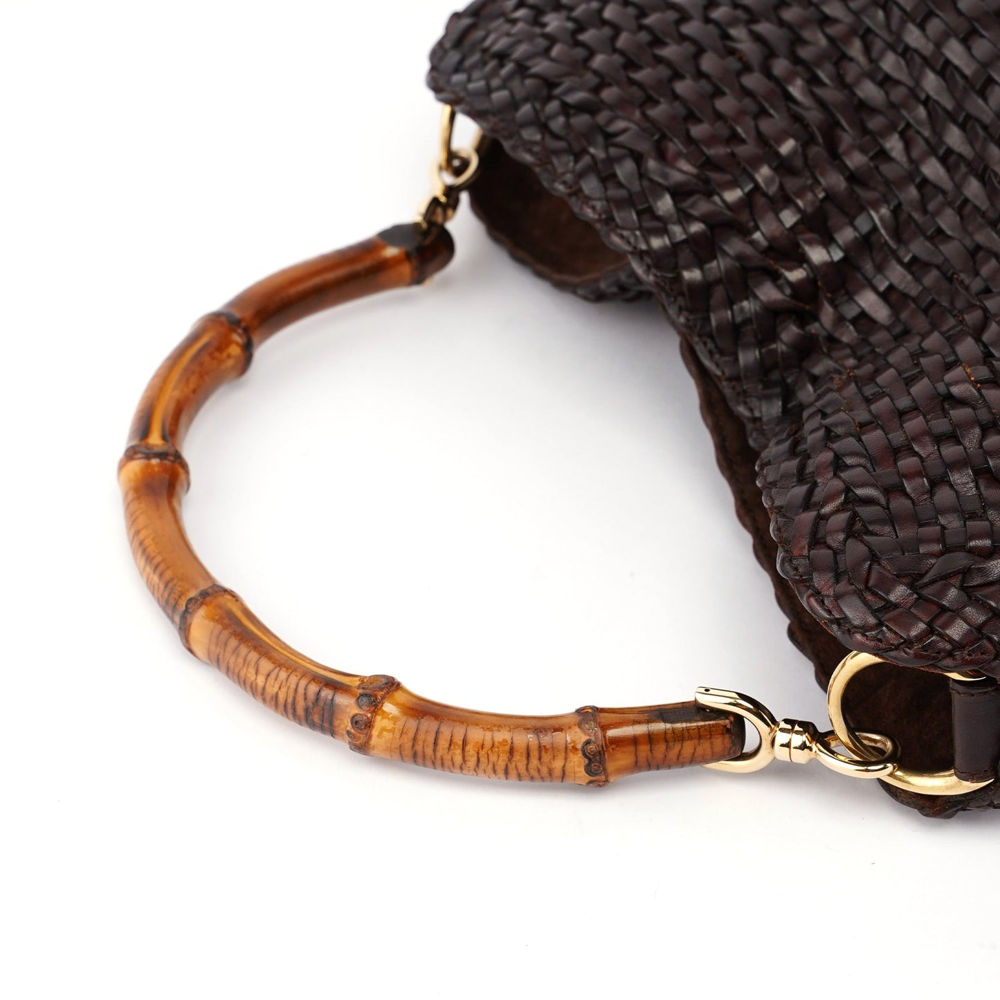 1996 Brown Woven Bamboo 2-Way Shoulder Bag