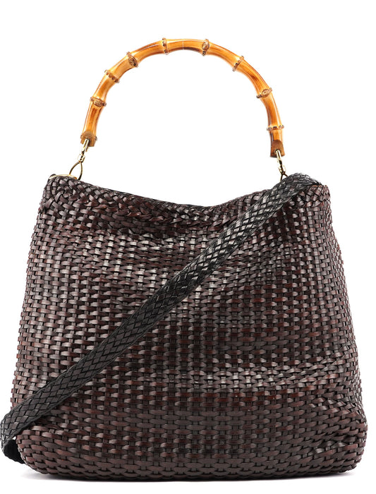 1996 Brown Woven Bamboo 2-Way Shoulder Bag