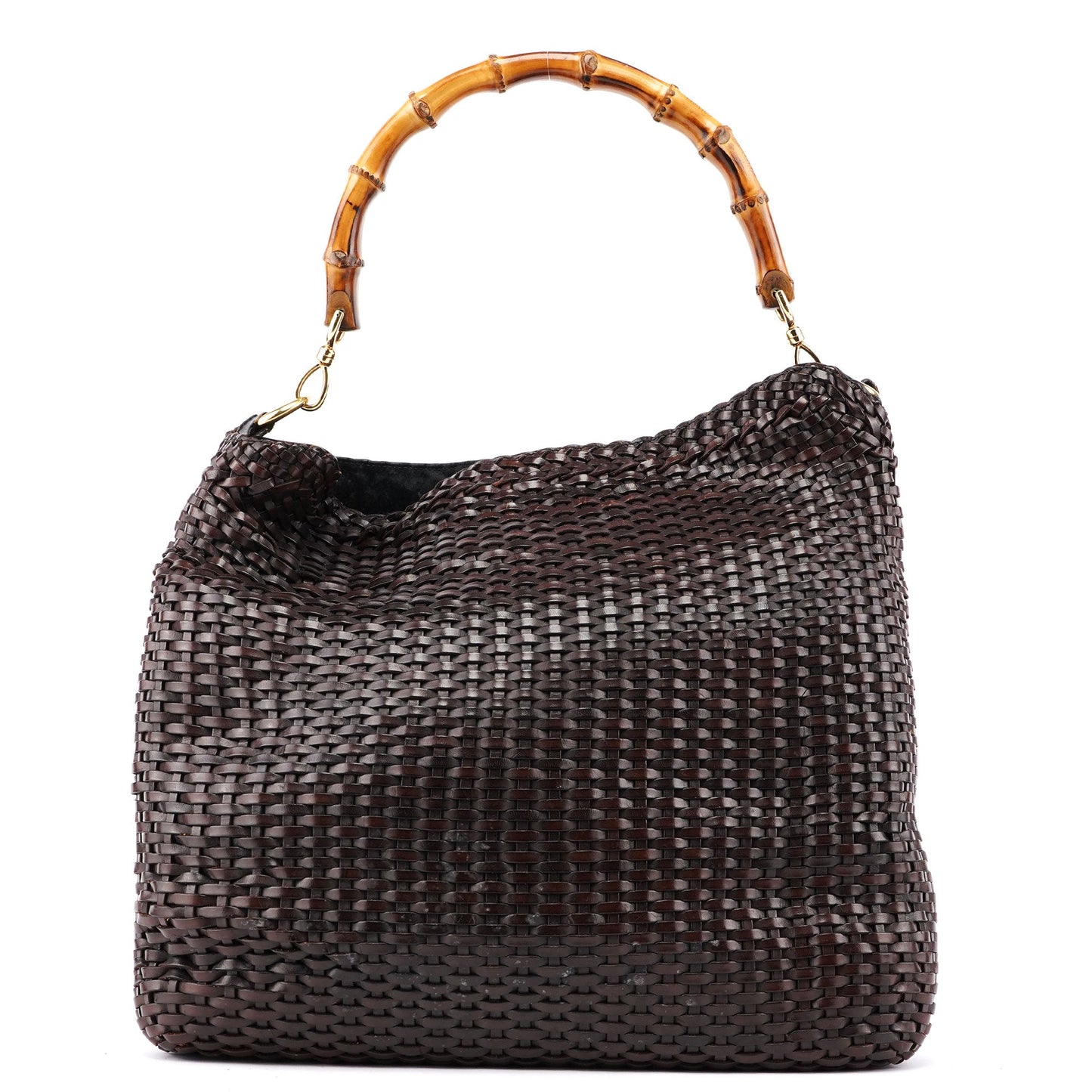 1996 Brown Woven Bamboo 2-Way Shoulder Bag