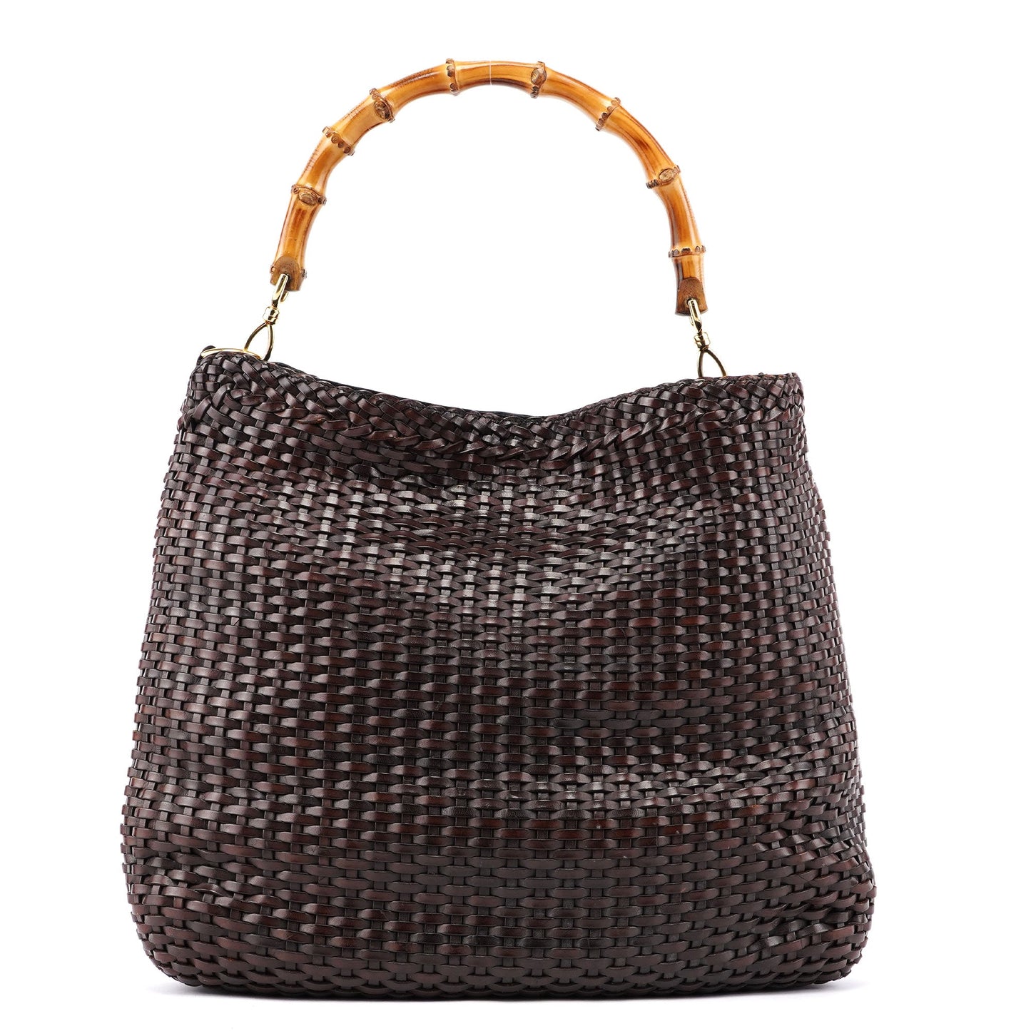 1996 Brown Woven Bamboo 2-Way Shoulder Bag