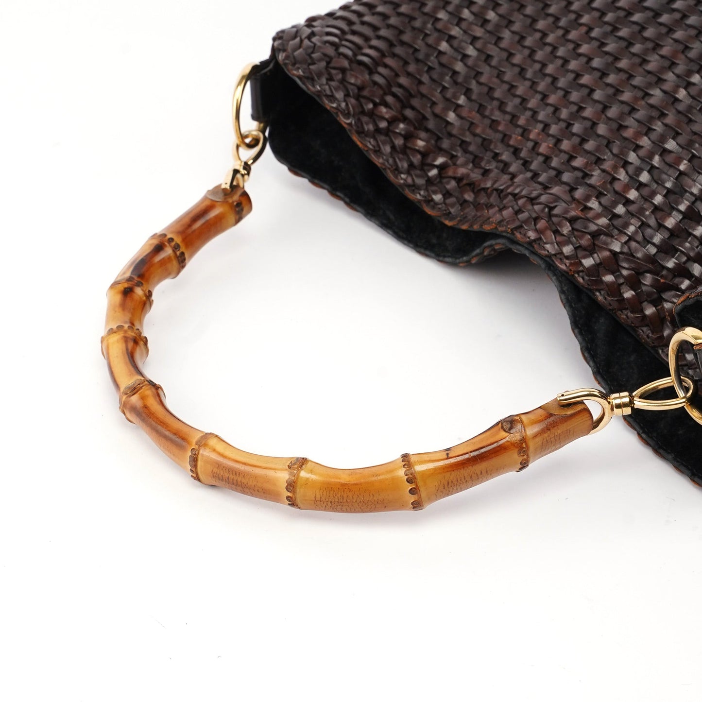 1996 Brown Woven Bamboo 2-Way Shoulder Bag