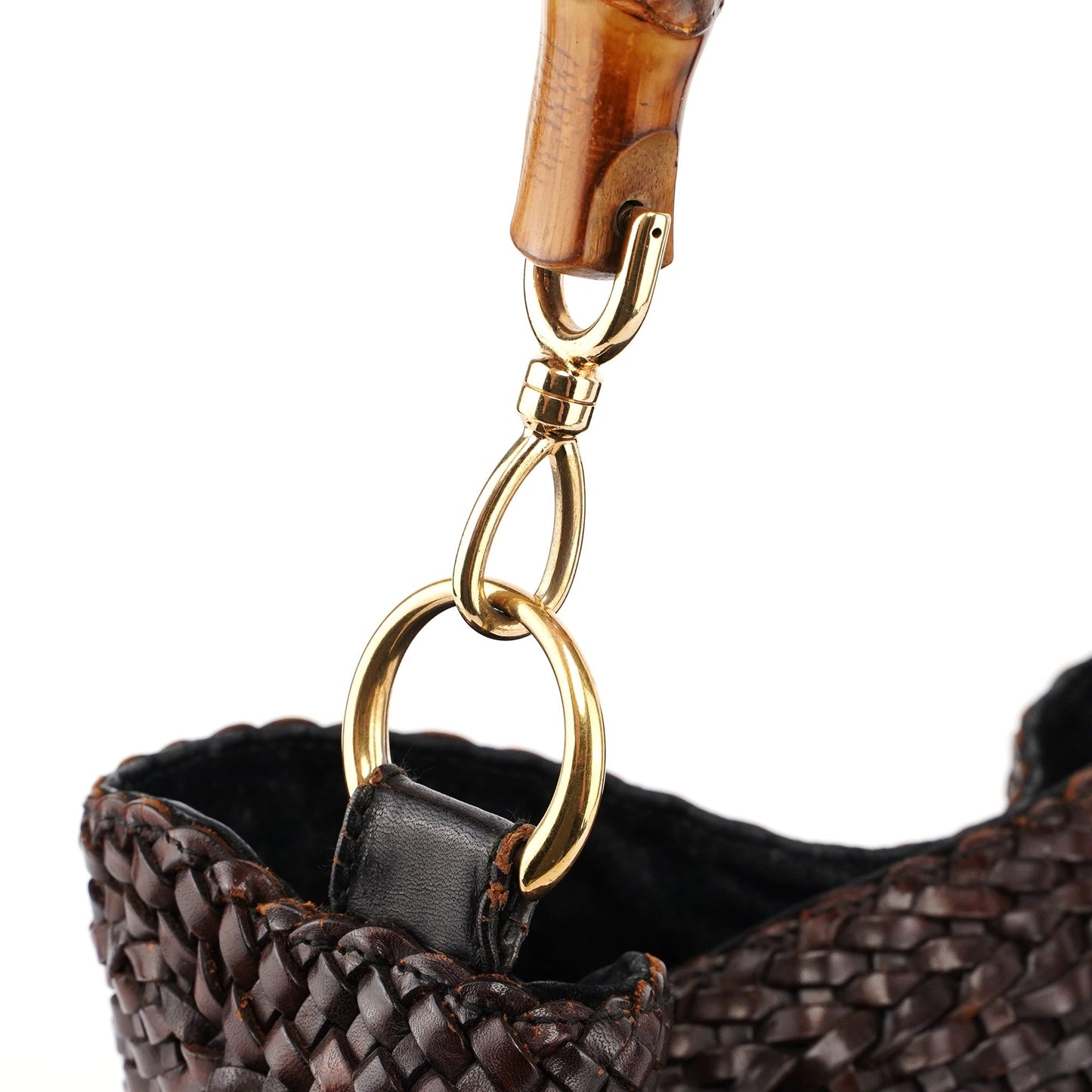 1996 Brown Woven Bamboo 2-Way Shoulder Bag