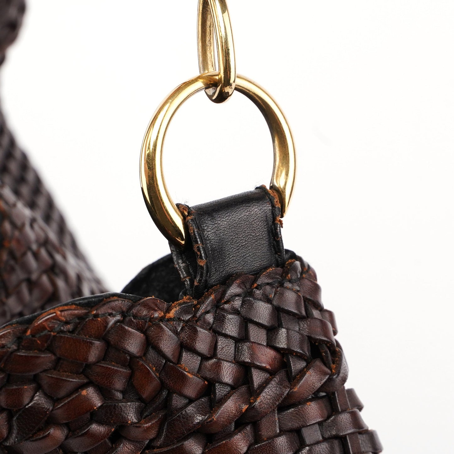 1996 Brown Woven Bamboo 2-Way Shoulder Bag