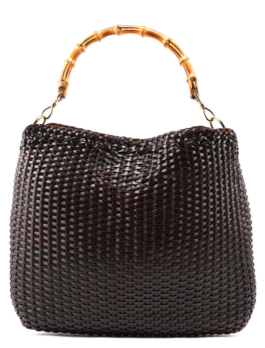 1996 Brown Woven Bamboo 2-Way Shoulder Bag