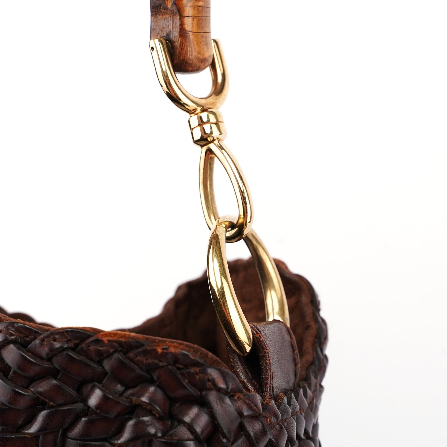 1996 Brown Woven Bamboo 2-Way Shoulder Bag