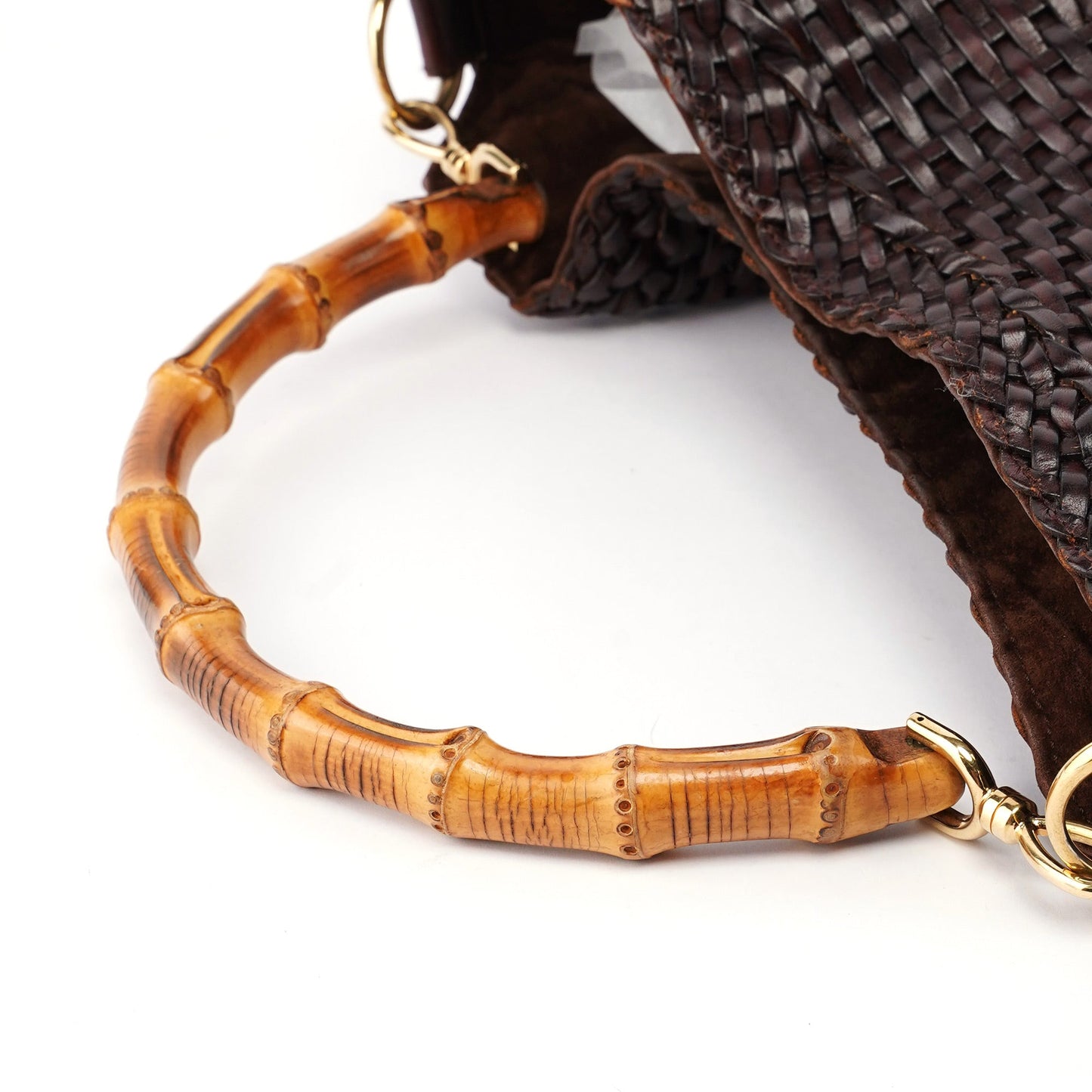 1996 Brown Woven Bamboo 2-Way Shoulder Bag