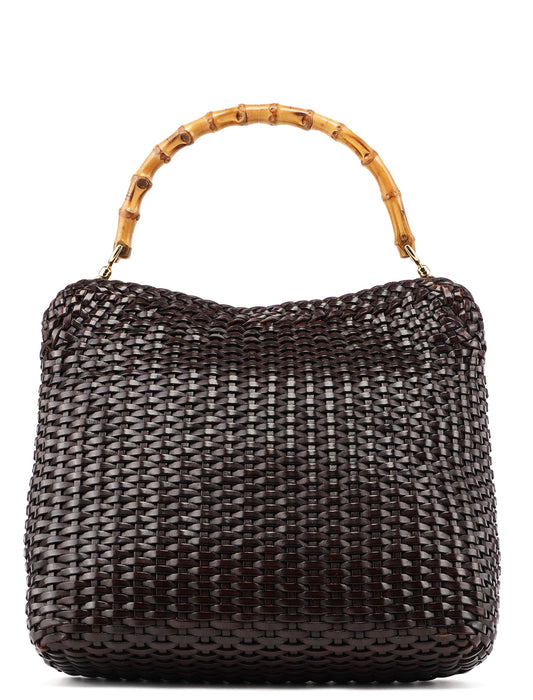 1996 Brown Woven Bamboo 2-Way Shoulder Bag