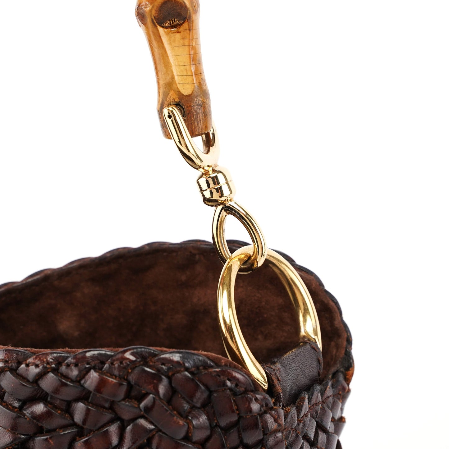 1996 Brown Woven Bamboo 2-Way Shoulder Bag