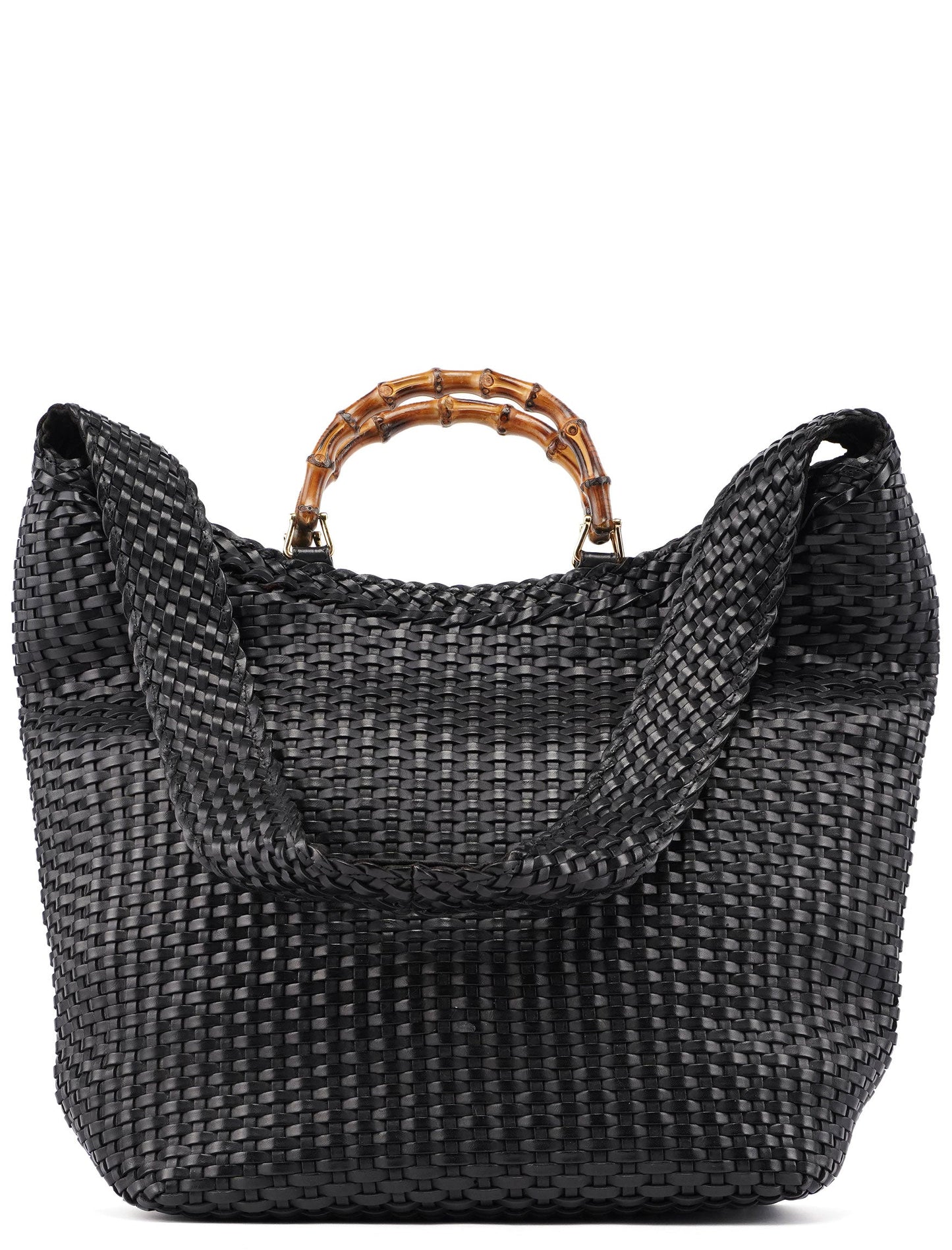 1996 Brown Woven Bamboo 2-Way Shoulder Bag