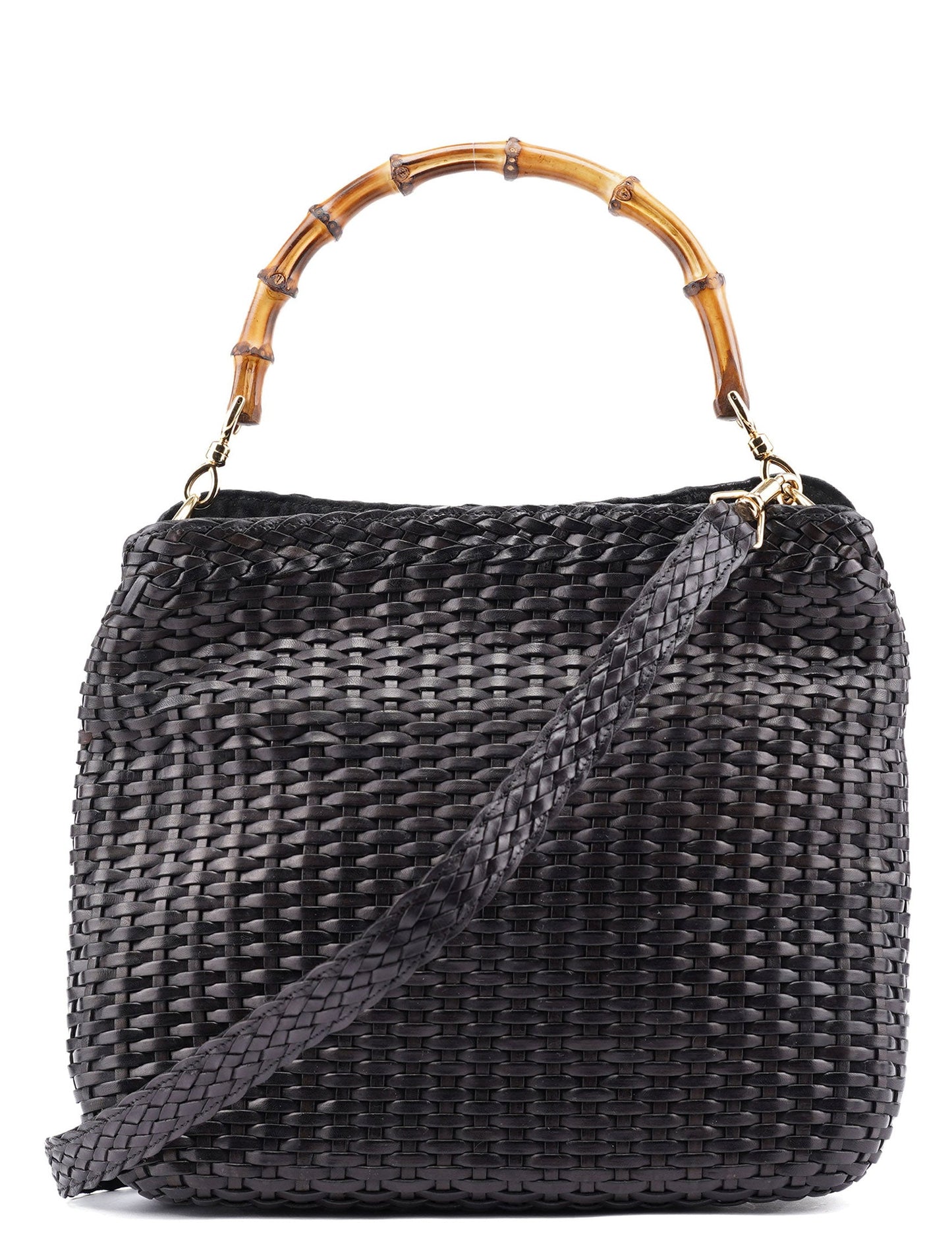 1996 Brown Woven Bamboo 2-Way Shoulder Bag