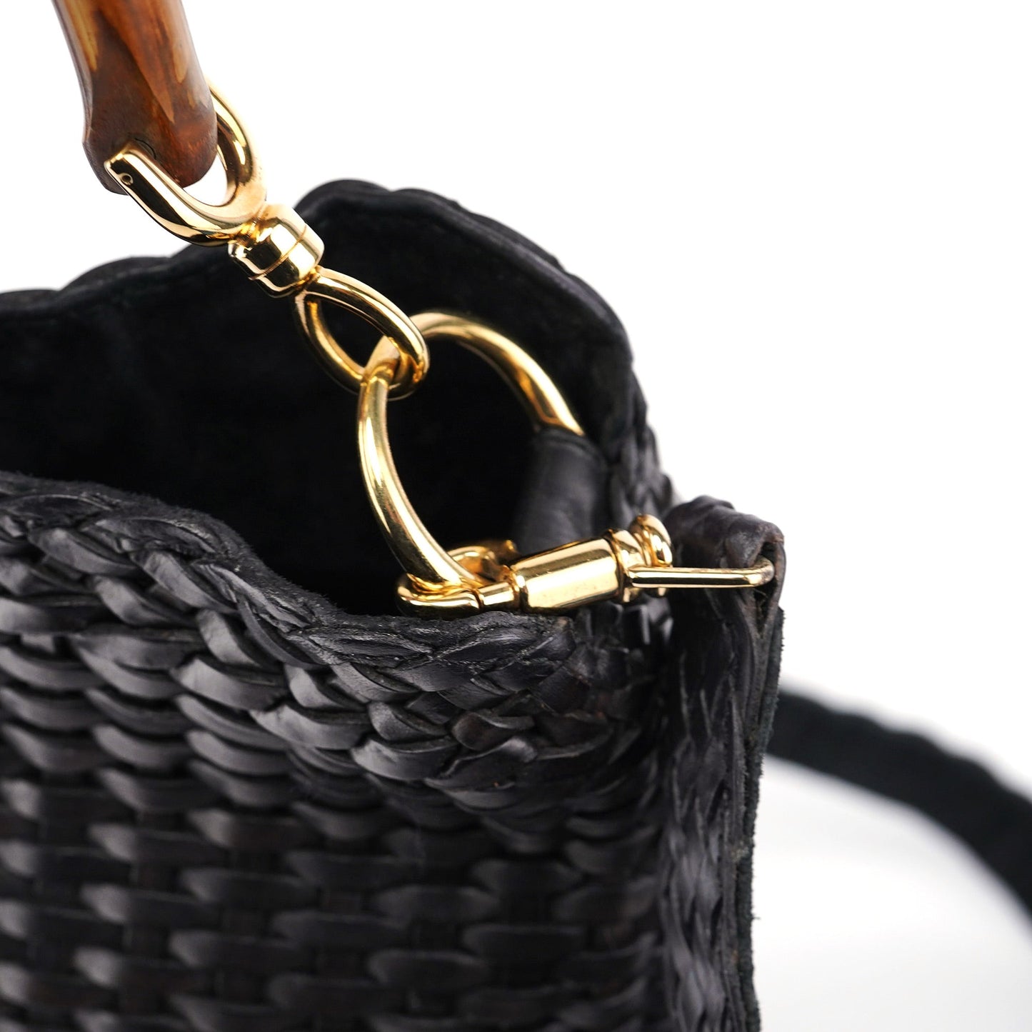 1996 Brown Woven Bamboo 2-Way Shoulder Bag