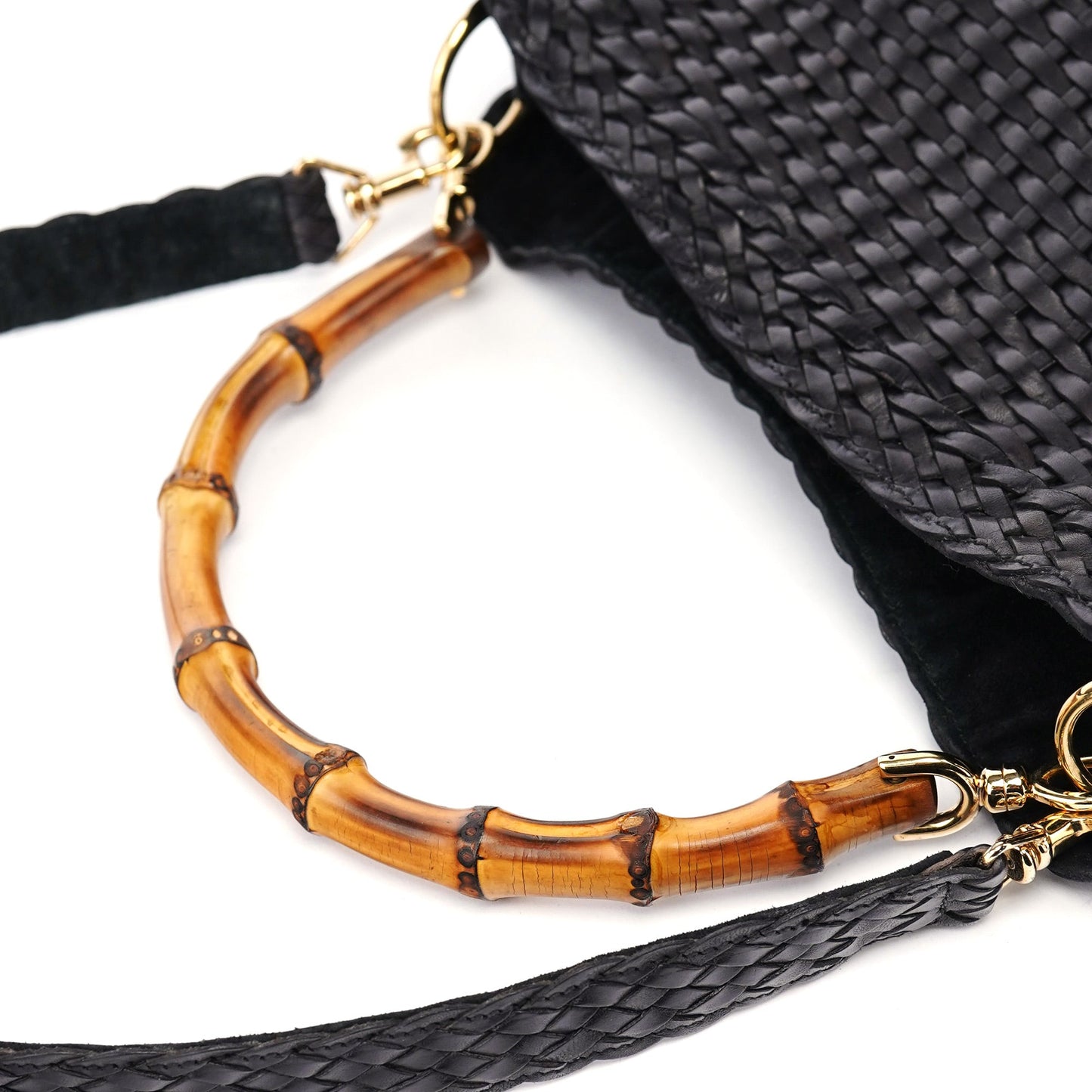 1996 Brown Woven Bamboo 2-Way Shoulder Bag