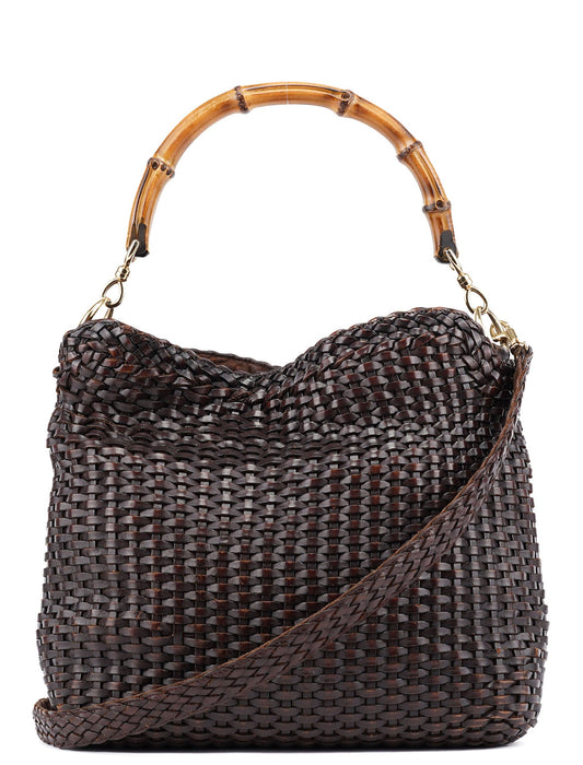 1996 Brown Woven Bamboo 2-Way Shoulder Bag