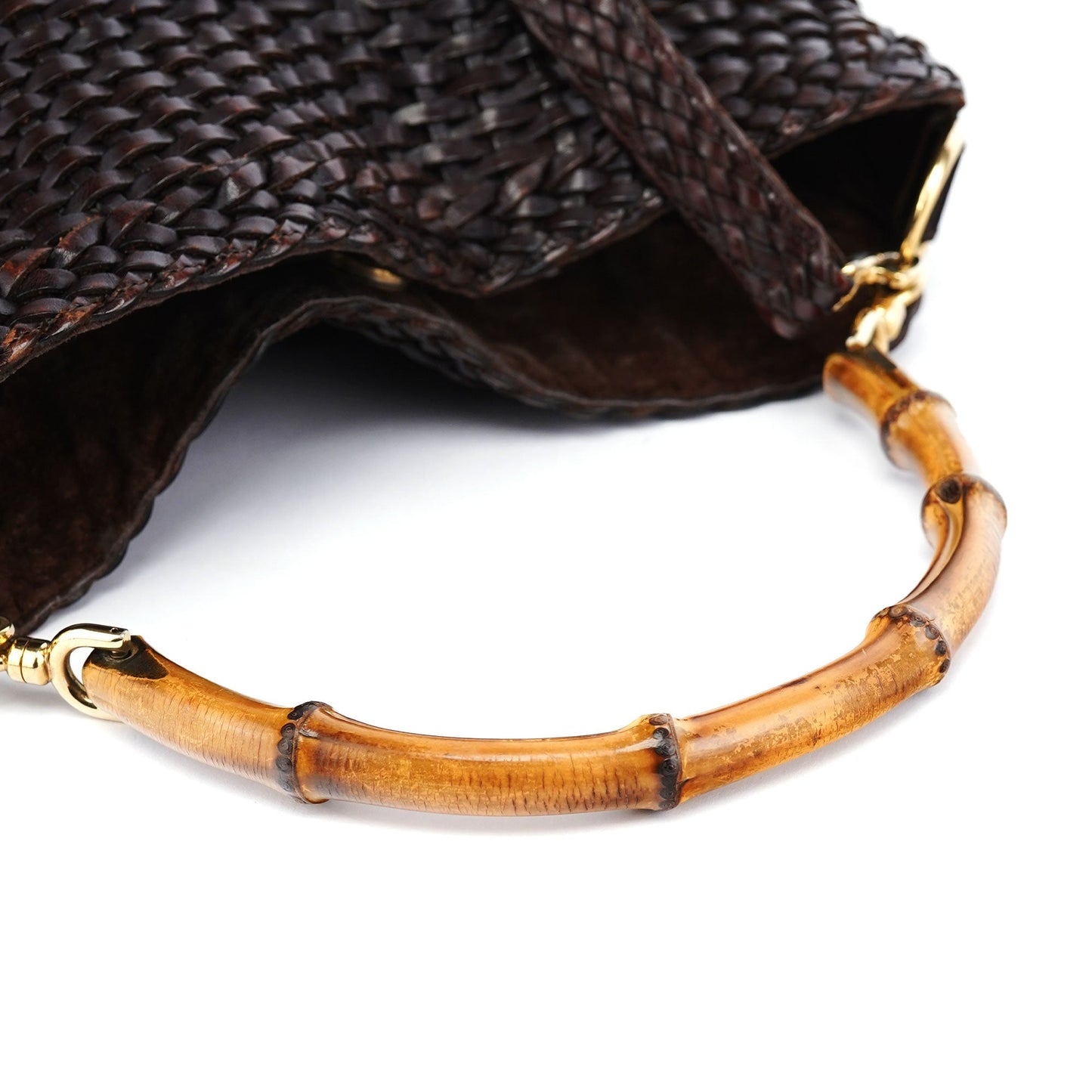 1996 Brown Woven Bamboo 2-Way Shoulder Bag