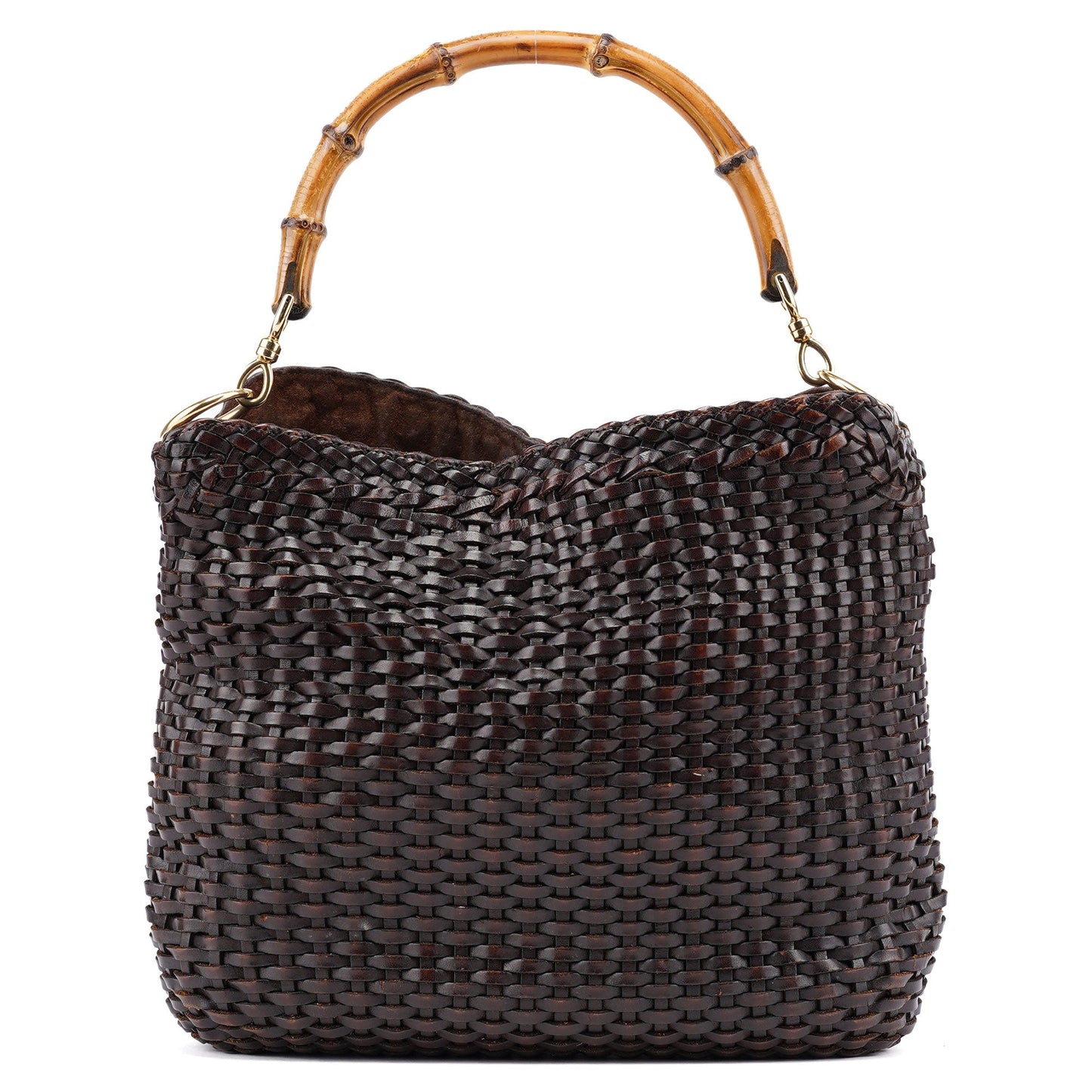 1996 Brown Woven Bamboo 2-Way Shoulder Bag